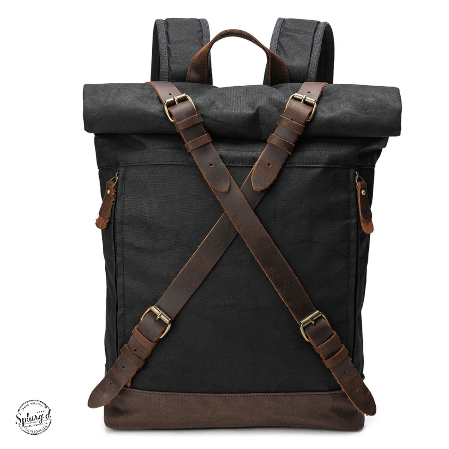 Sac à dos pour portable Spliurg’d en toile avec sangles croisées et fermeture supérieure enroulable - Brun