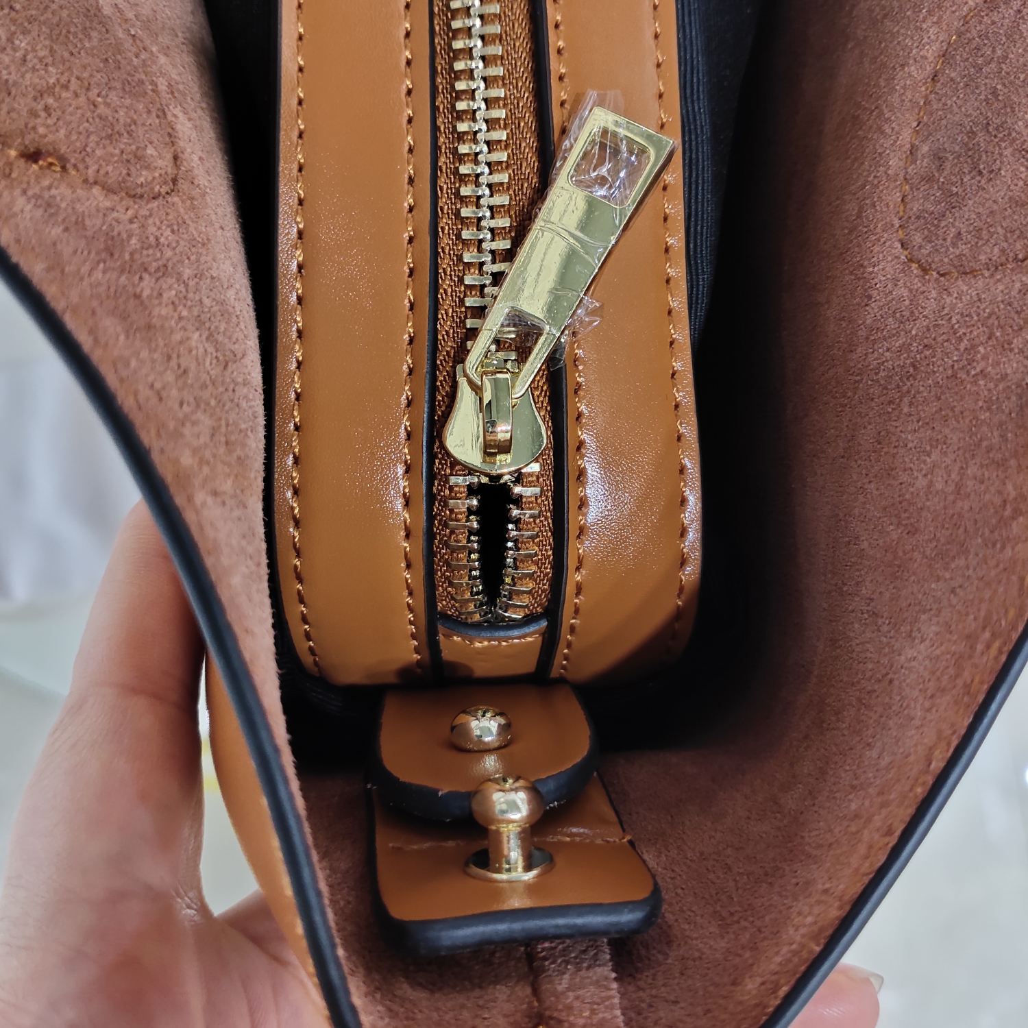 Splurg'd Leather tote bag with long strap and carry handle - Brown