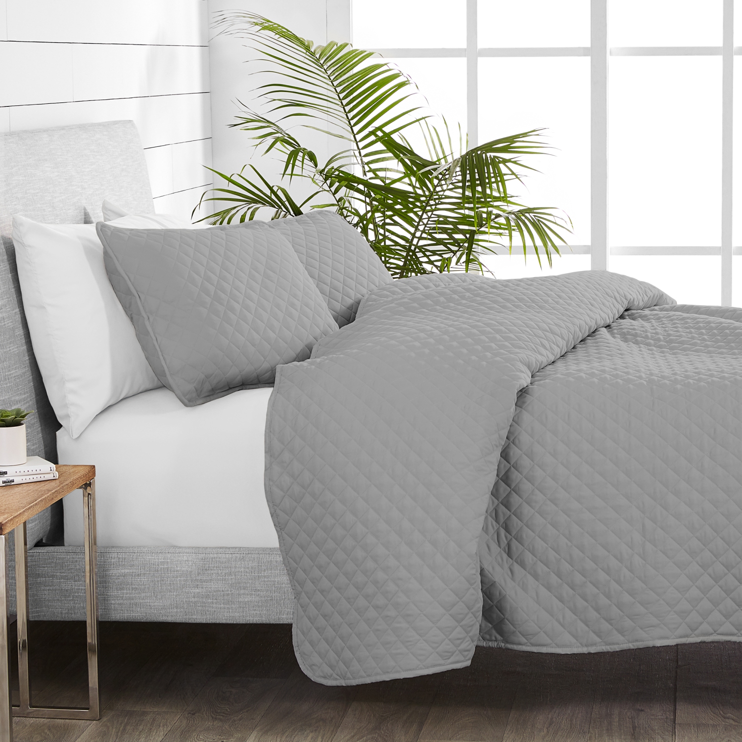 Bare Home Premium 3 Piece Coverlet Set - Diamond Stitched - Ultra-Soft Luxurious Lightweight All Season Bedspread - Twin/Twin XL, Light Grey