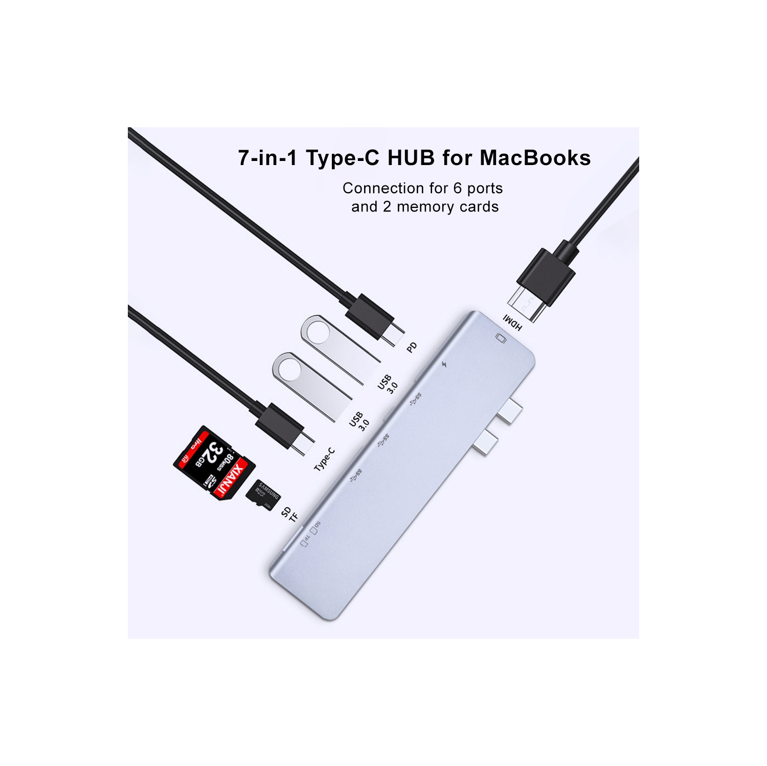 Adaptateur multifonction concentrateur USB-C pour MacBook Pro d'Apple, MacBook Air avec 7 ports compatibles avec Thunderbolt 3