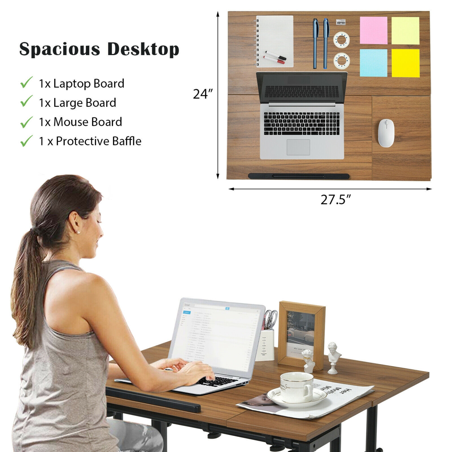 Gymax Mobile Stand up Desk Adjustable Computer Desk Tilting Workstation