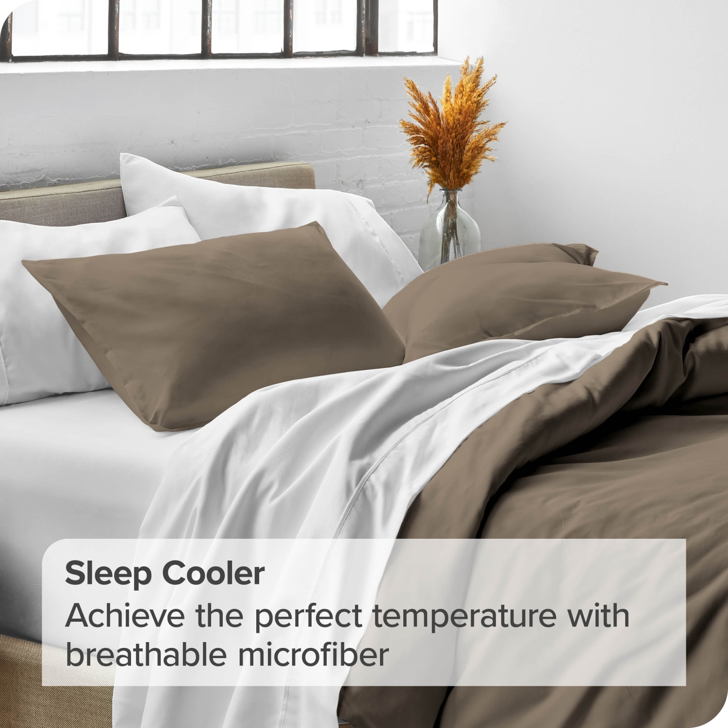 Bare Home Premium 1800 Ultra-Soft Microfiber Pillow Sham - Double Brushed - Hypoallergenic - Wrinkle Resistant - Standard, Taupe