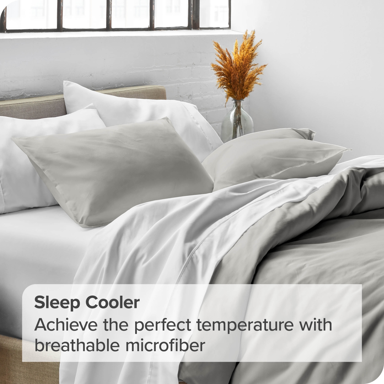 Bare Home Premium 1800 Ultra-Soft Microfiber Pillow Sham - Double Brushed - Hypoallergenic - Wrinkle Resistant - Standard, Light Grey