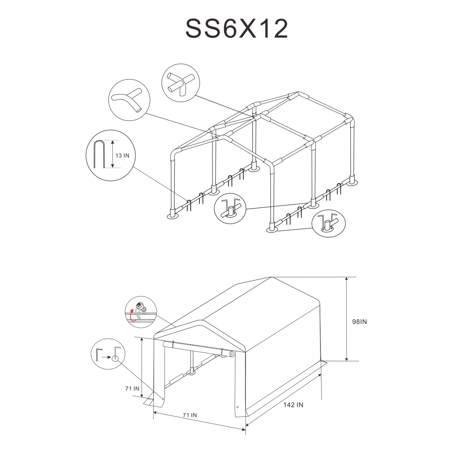 ALEKO SS6X12 Heavy Duty Outdoor Canopy Storage Shelter Shed - 12 x 6 x 8 Feet - Gray