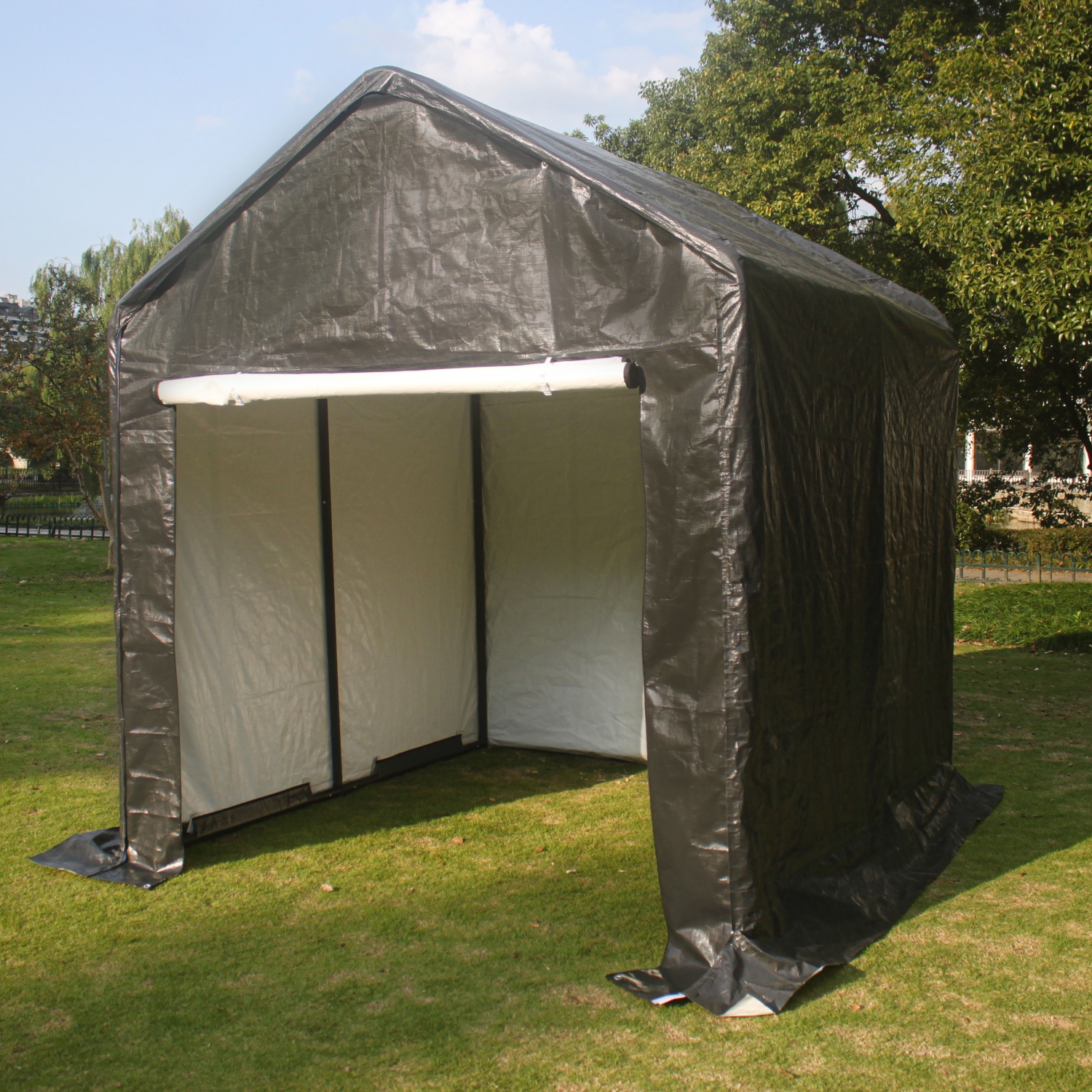 ALEKO SS8x8 Heavy Duty Outdoor Canopy Storage Shelter Shed - 8 x 8 x 9 Feet - Gray