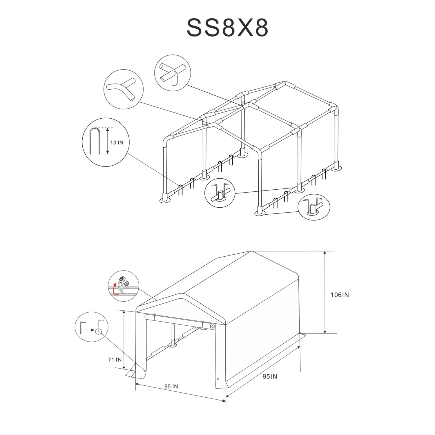ALEKO SS8x8 Heavy Duty Outdoor Canopy Storage Shelter Shed - 8 x 8 x 9 Feet - Gray