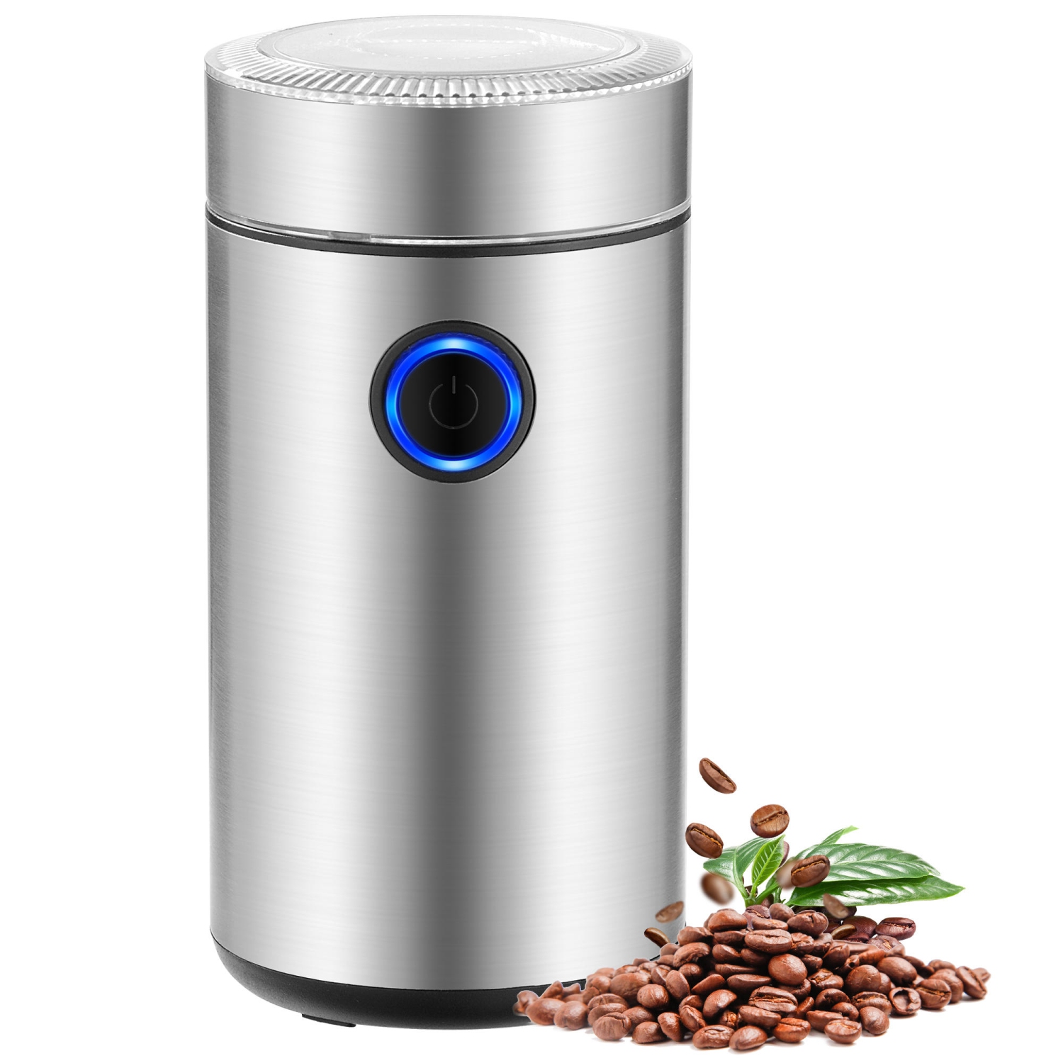 Electric Coffee Grinder Dried Spice Grinder, Easy Touch Transparent Window and Stainless Steel Flat Blade Coffee Grinding
