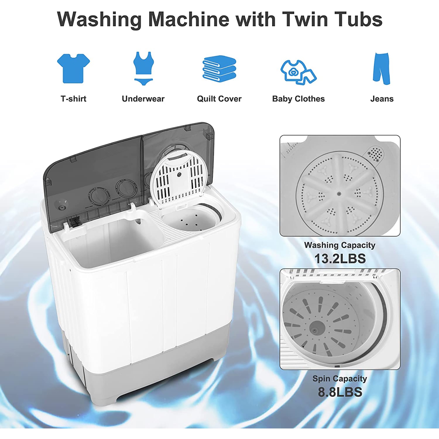 Costway Portable Twin Tub Washing Machine Washer(13.2lbs) & Spinner