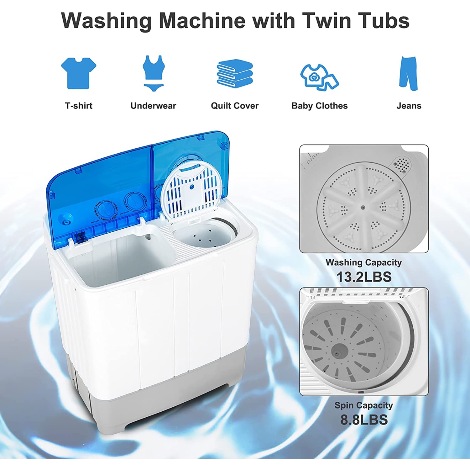 Costway Portable Twin Tub Washing Machine Washer(13.2lbs) & Spinner Grey\Blue