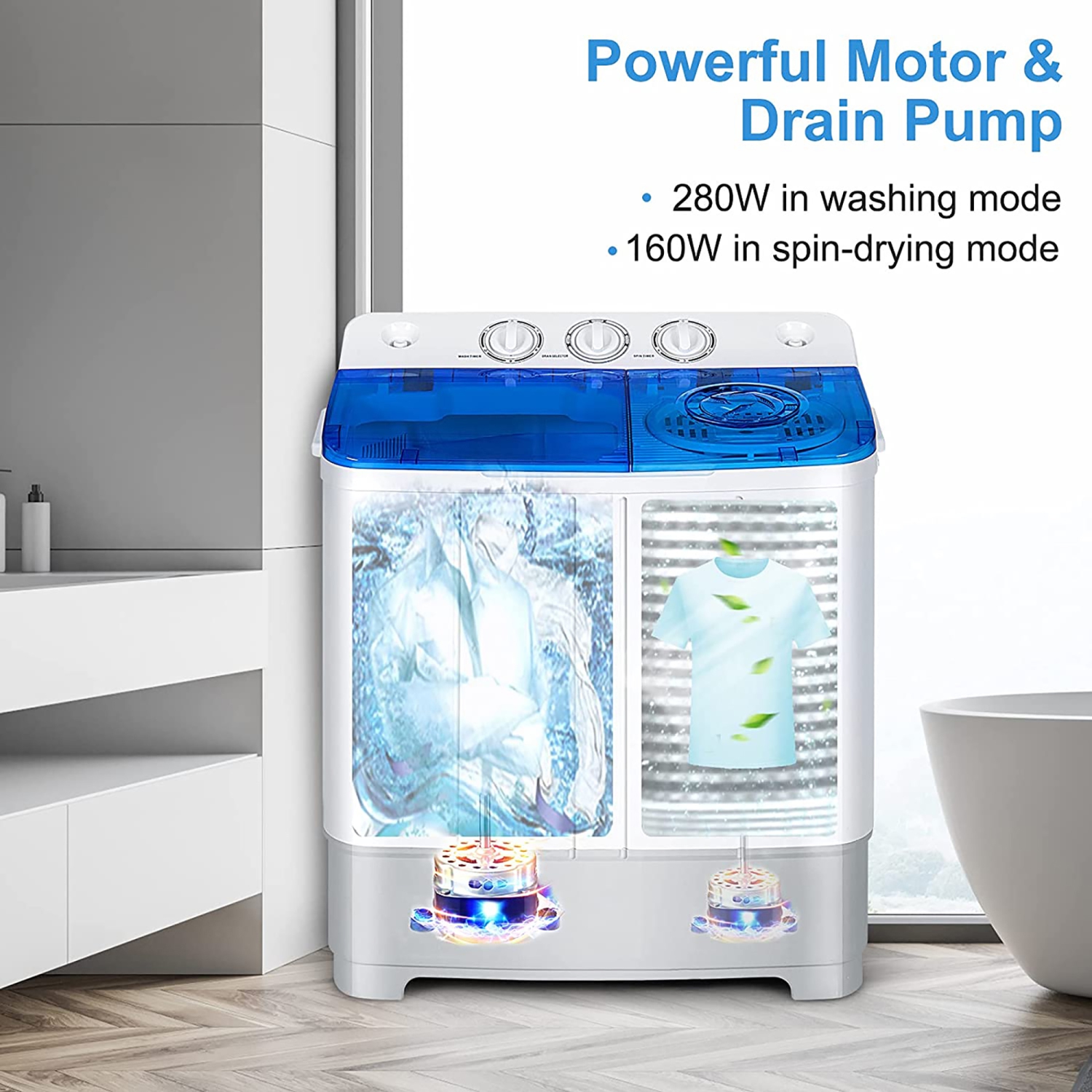Costway Portable Twin Tub Washing Machine Washer(13.2lbs) & Spinner Grey\Blue