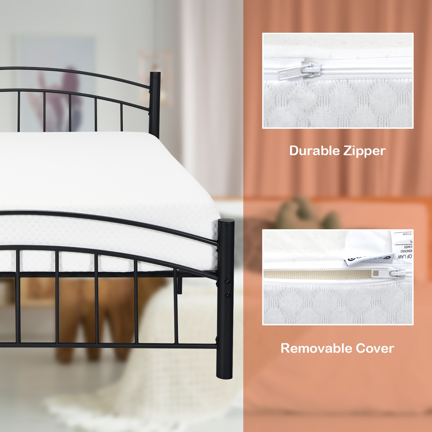Matelas en mousse 8&nbsp;po Chambre de lit tout-en-un moyennement ferme avec housse amovible de Costway