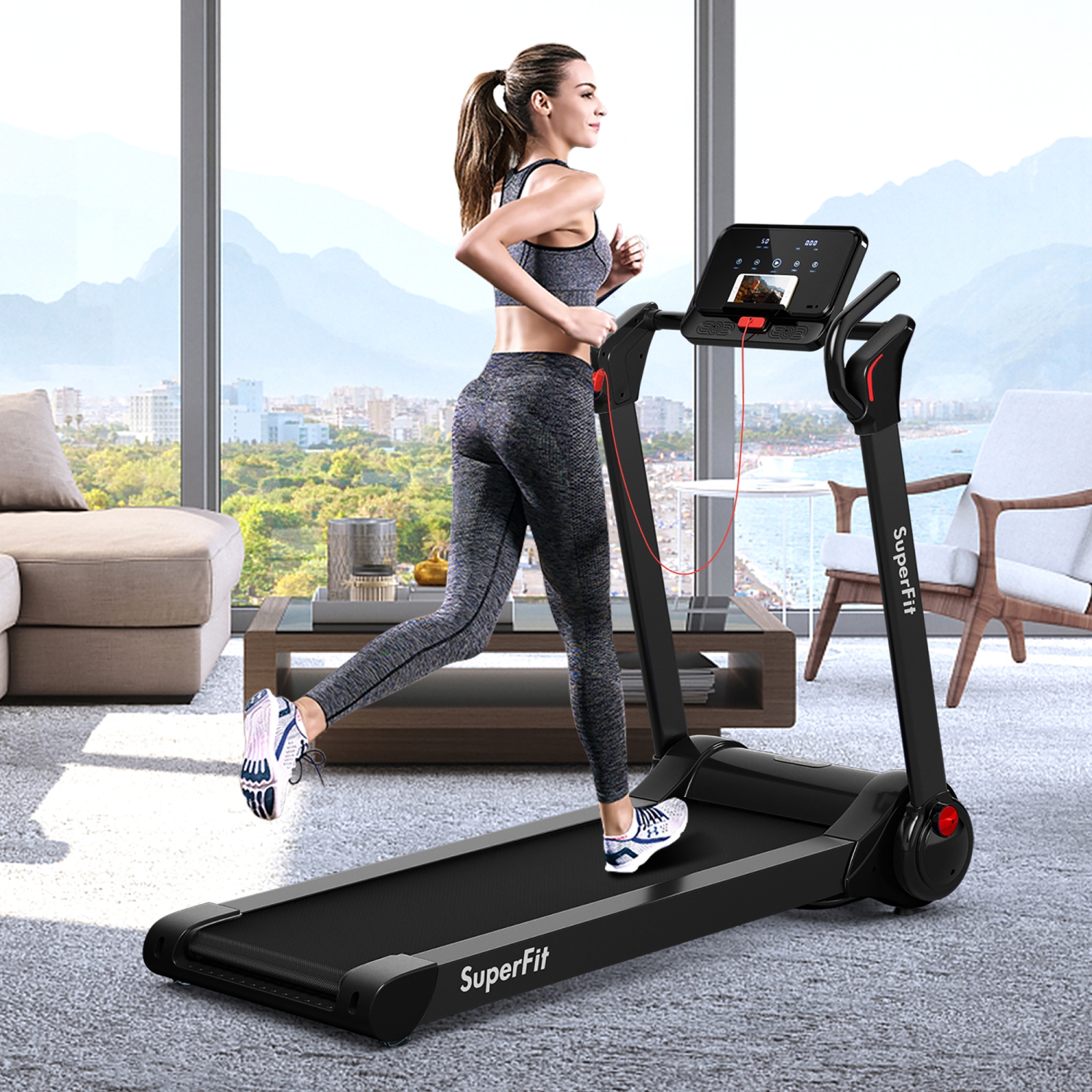 Tapis de course pliable 2,25CV Superfit avec haut-parleur Bluetooth