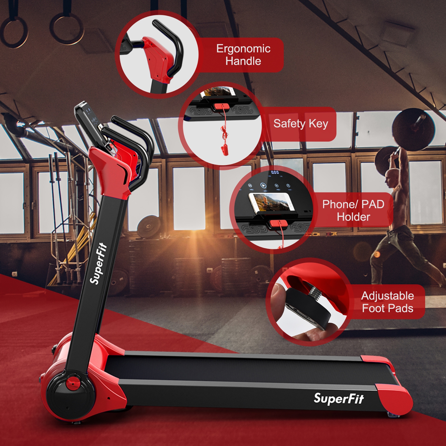 Tapis de course pliable 2,25CV Superfit avec haut-parleur Bluetooth