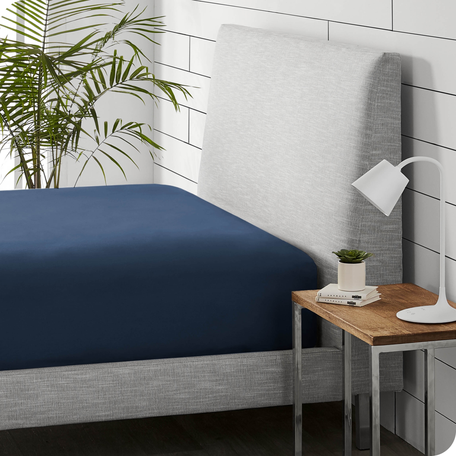 Bare Home Flannel Fitted Bottom Sheet 100% Cotton - Velvety Soft Heavyweight - Double Brushed Flannel - Deep Pocket - Queen, Dark Blue