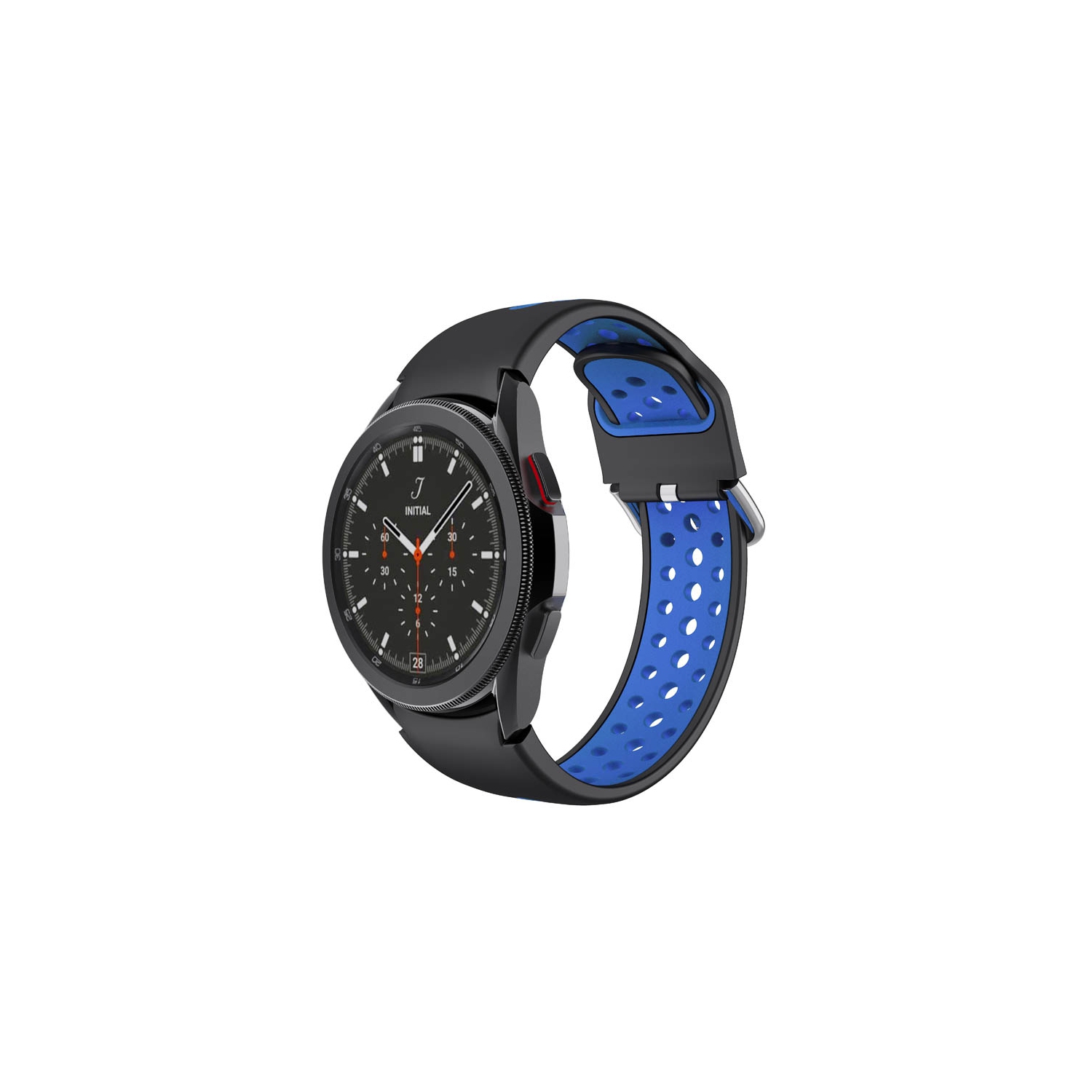 StrapsCo Perforated Soft Silicone Rubber Strap Band for Samsung Galaxy Watch 4 - Short-Medium - Black & Blue
