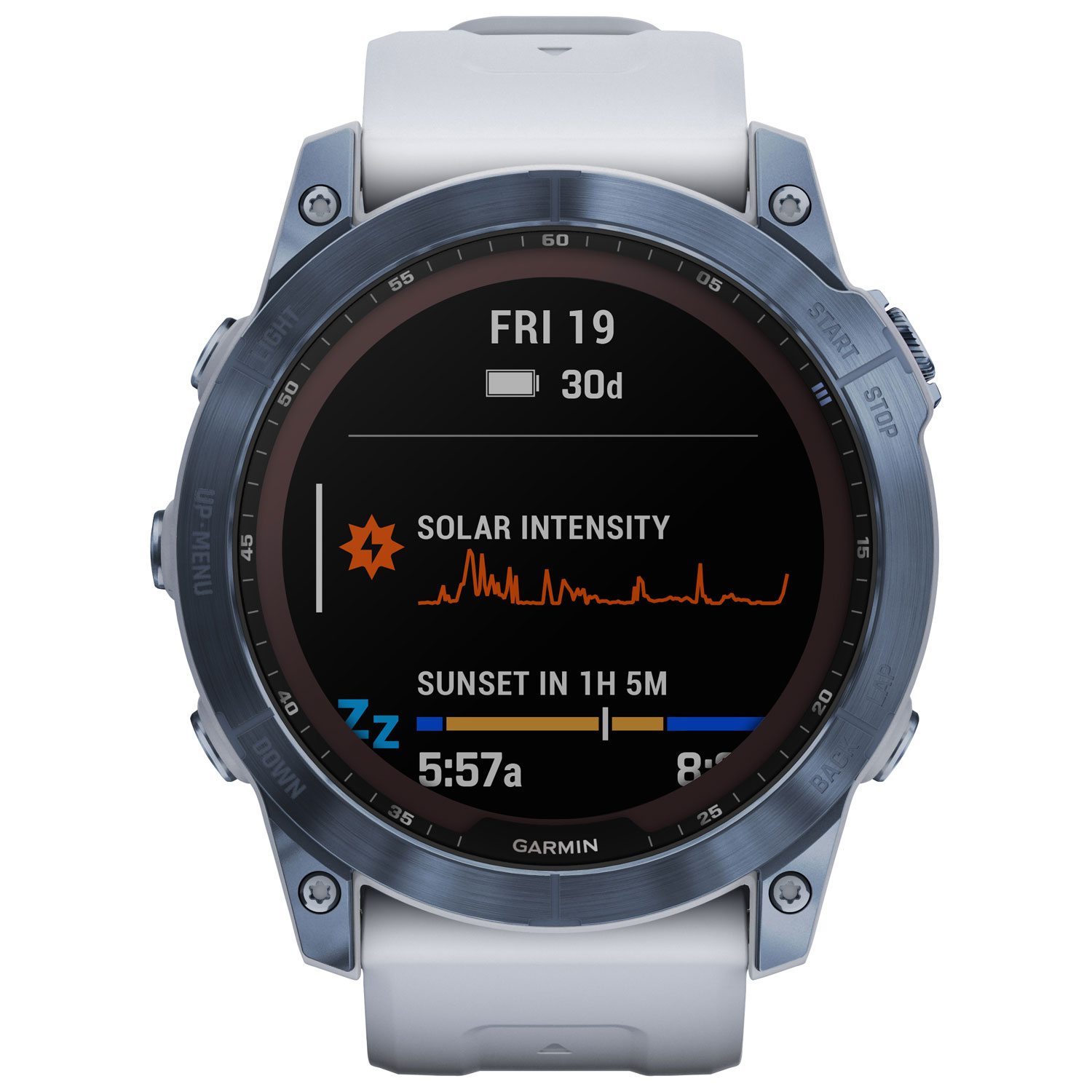 Garmin fenix 7X Sapphire Solar 51mm Smartwatch with HR Monitor - Mineral Blue/Whitestone/Titanium Back