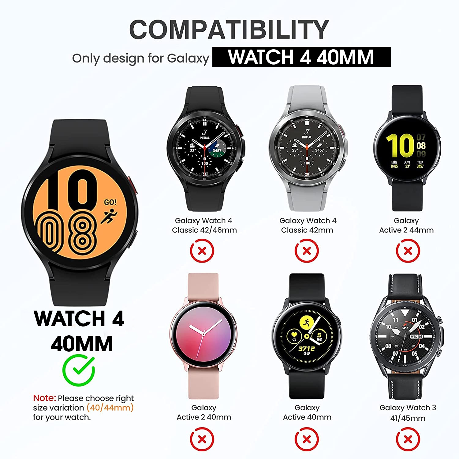 Samsung Galaxy Watch 4 [40mm] Protection globale à 360 °, écran en verre trempé intégré et étui rigide pour PC avec coque de protection, uniquement