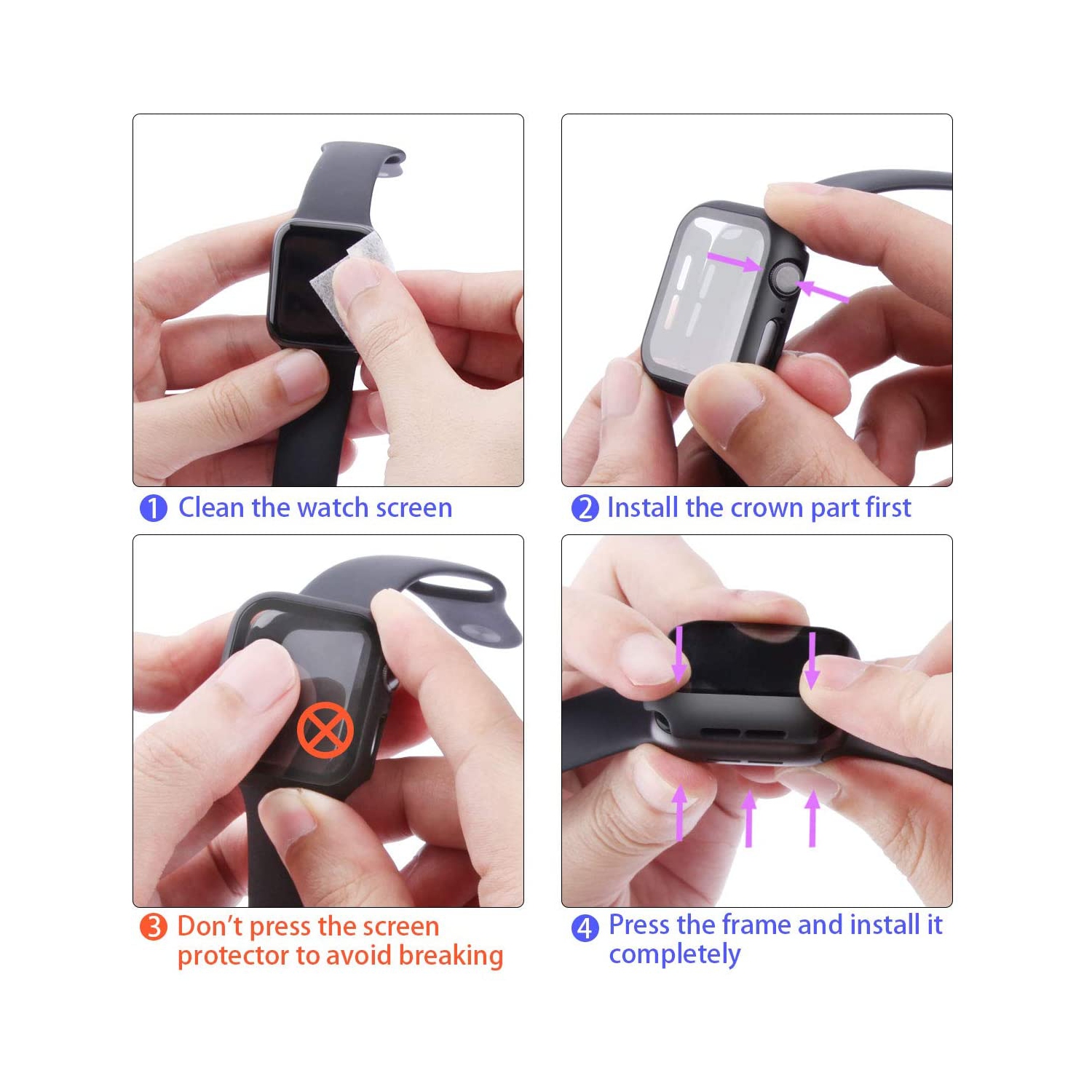 Samsung Galaxy Watch 4 [40mm] Protection globale à 360 °, écran en verre trempé intégré et étui rigide pour PC avec coque de protection, uniquement