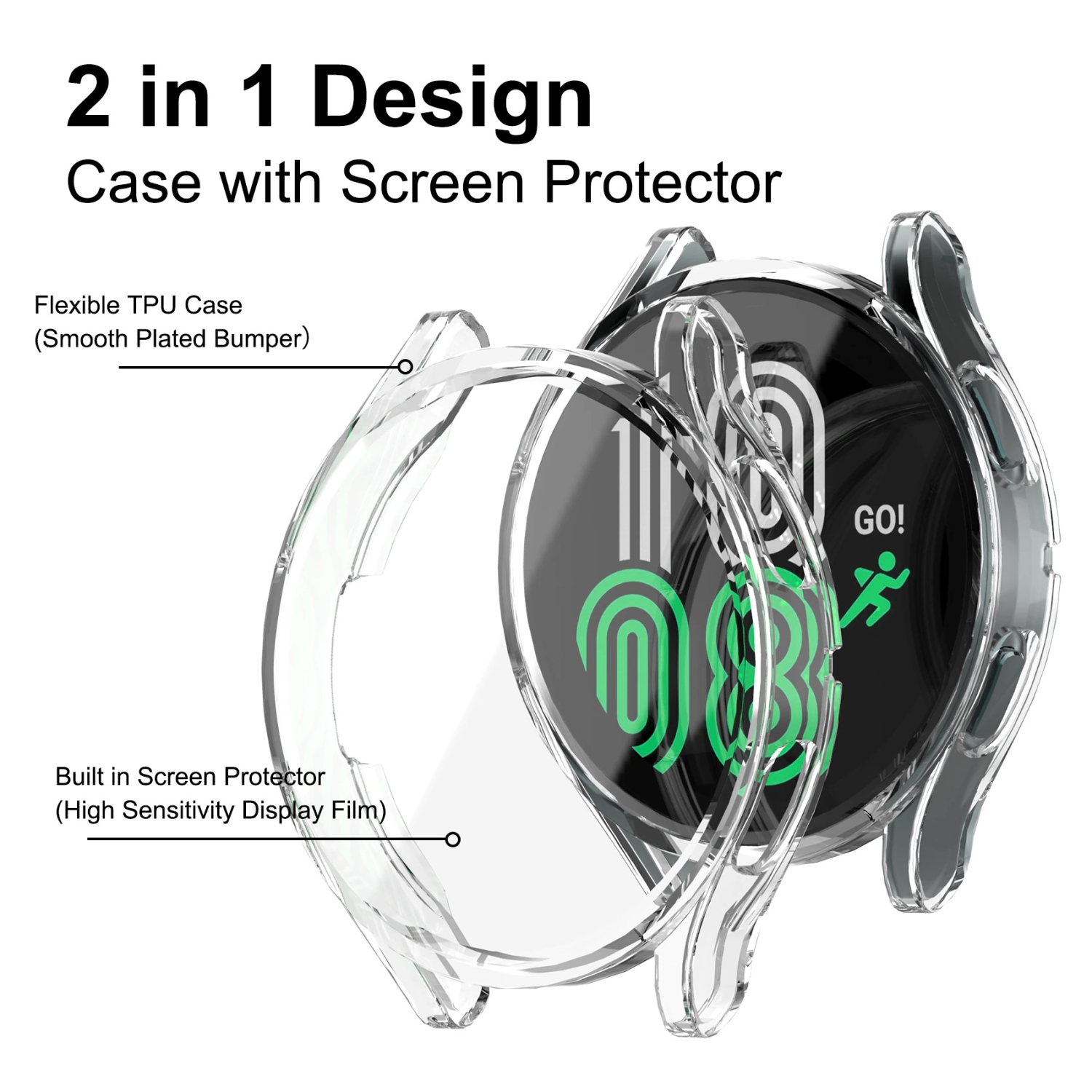 Samsung Galaxy Watch 4 [40mm] Protection globale à 360 °, écran en verre trempé intégré et étui rigide pour PC avec coque de protection, uniquement