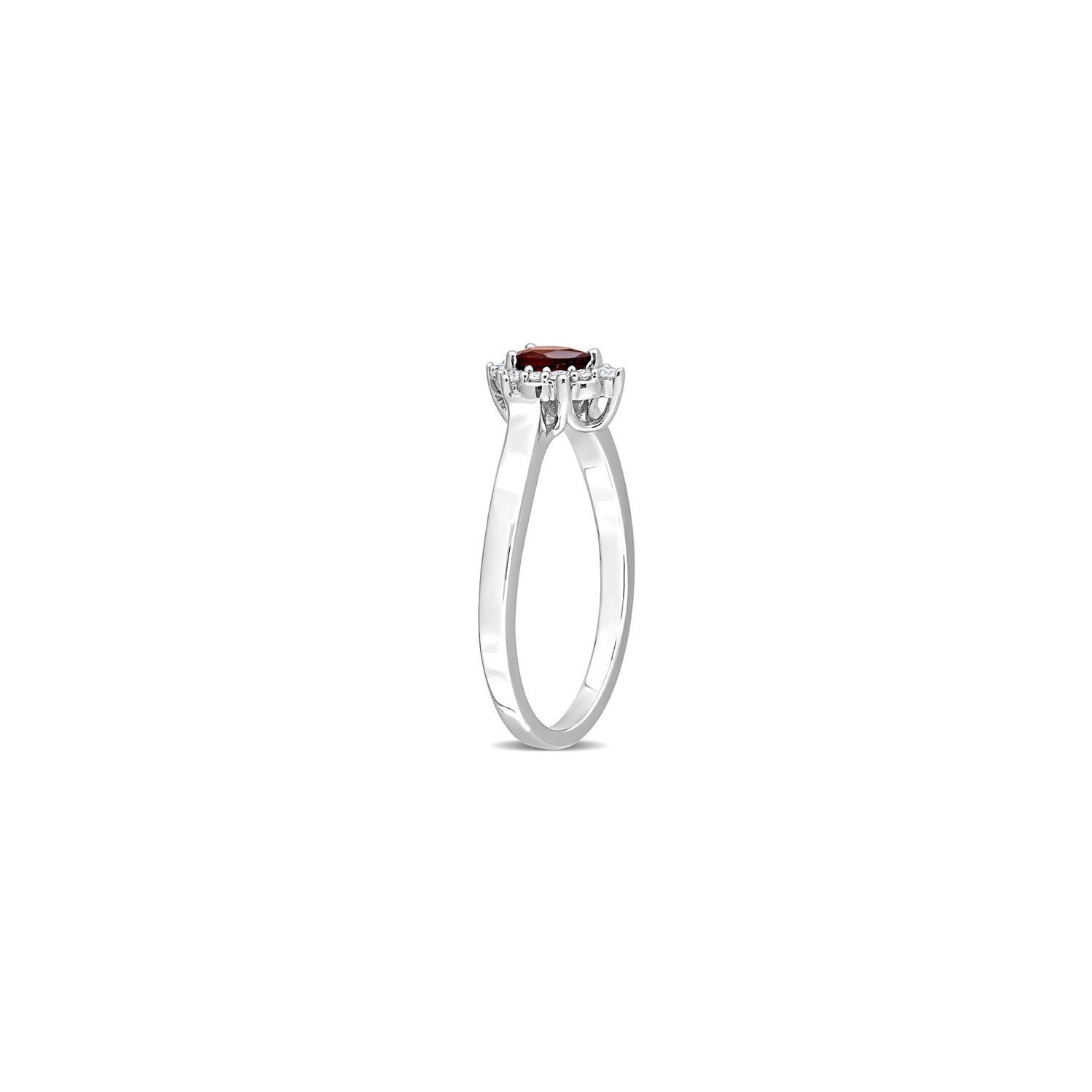 1/4 Carat Garnet Drop Ring in Sterling Silver with Halo Diamonds