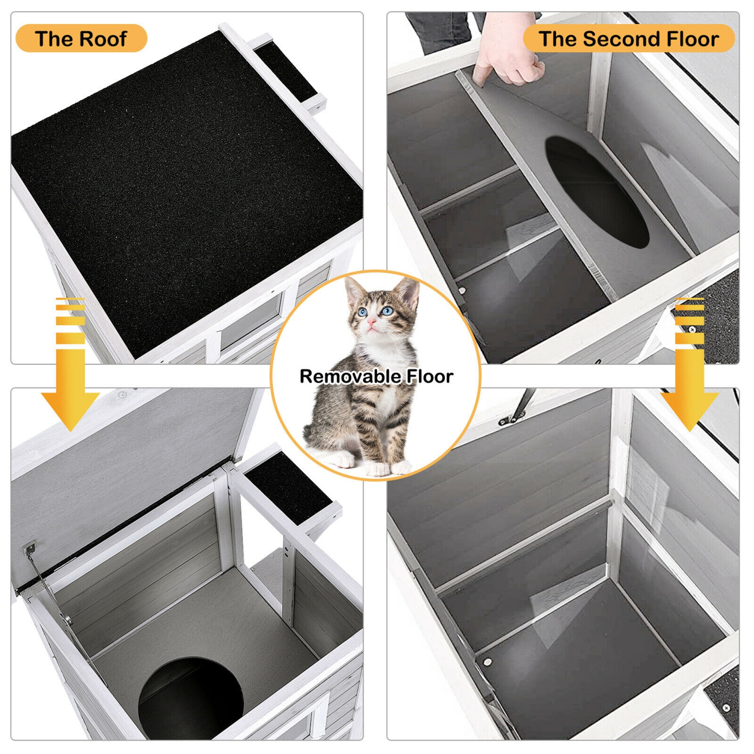 Gymax 2-Tier Wooden Cat House Outdoor Kitty Shelter w/ Escape Door Rainproof