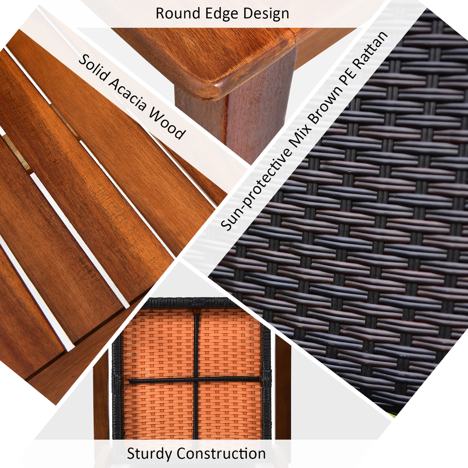 Gymax 4PCS Patio Dining Set Acacia Wood Rattan Furniture Set w/ Umbrella Hole