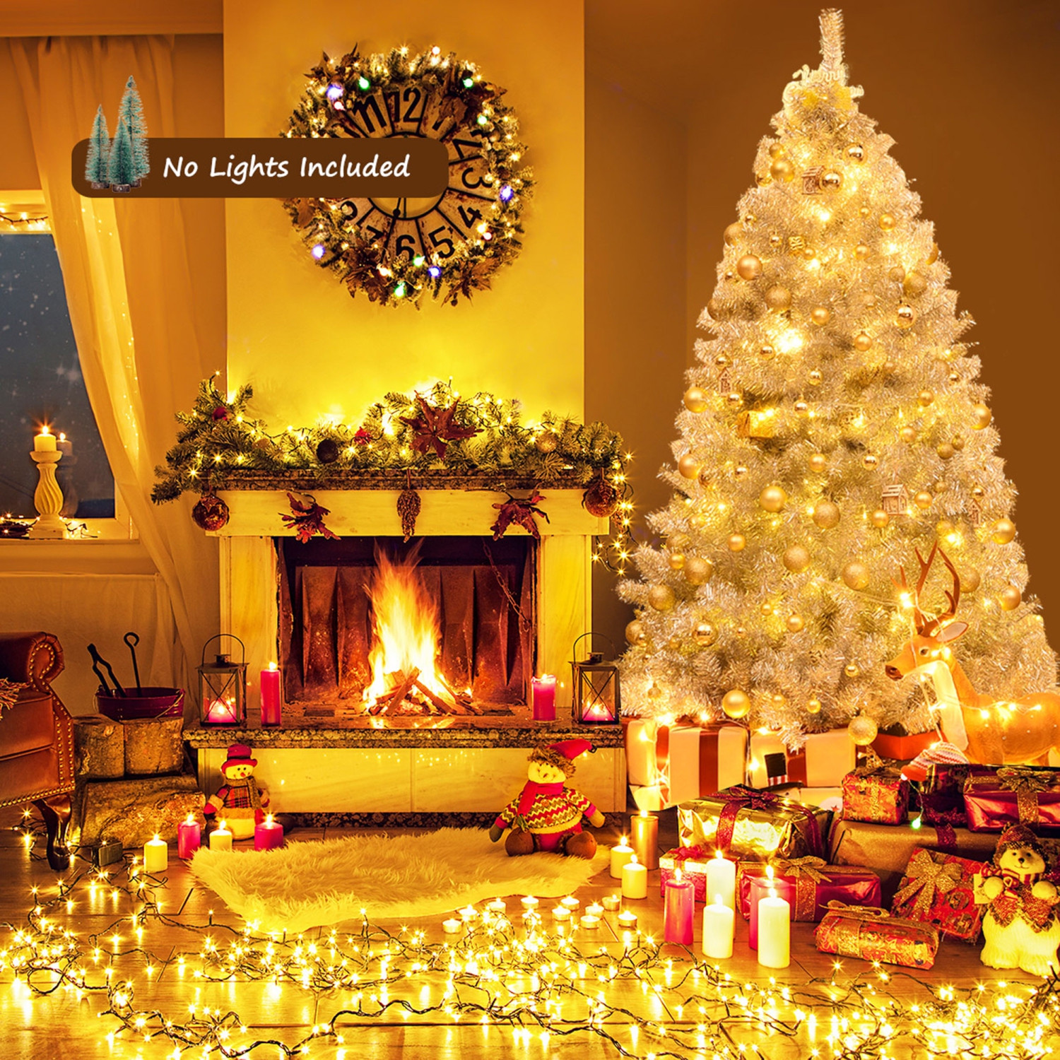 Gymax 7.5 FT Silver Tinsel Christmas Tree Artificial Hinged Tree Holiday Decoration