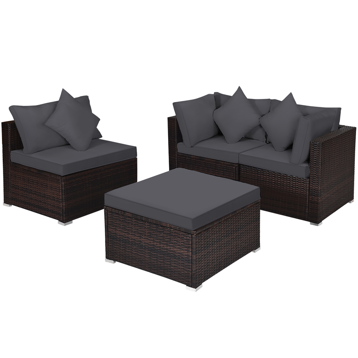 4PCS Ensemble de canapés en osier et rotin pour le patio Ensemble de poufs de conversation rembourrés