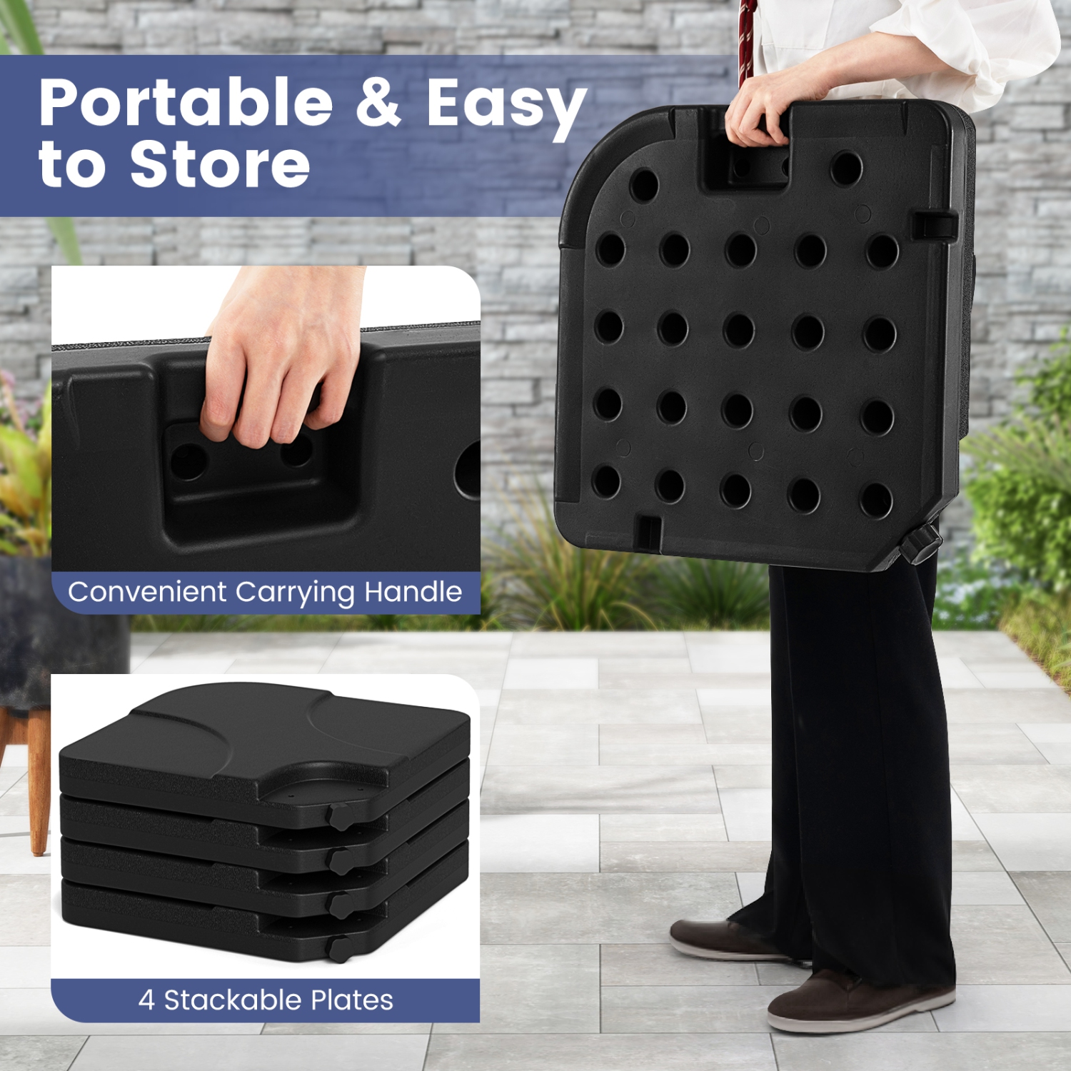 Costway 20" Patio Offset Umbrella Base Stand Water Filled Base Weights Sand Plate Set Brown/Black