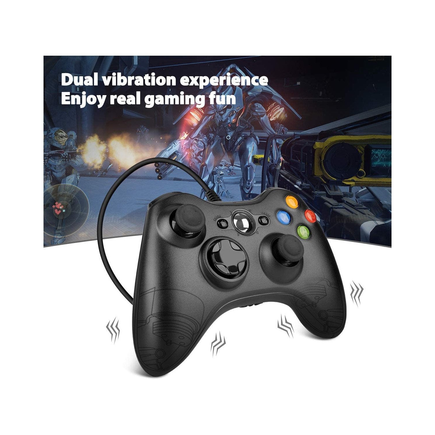 Wired USB Joystick with Dual Vibration and Shoulders Buttons for Xbox 360/Xbox 360 Slim/PC Windows 7/8/10
