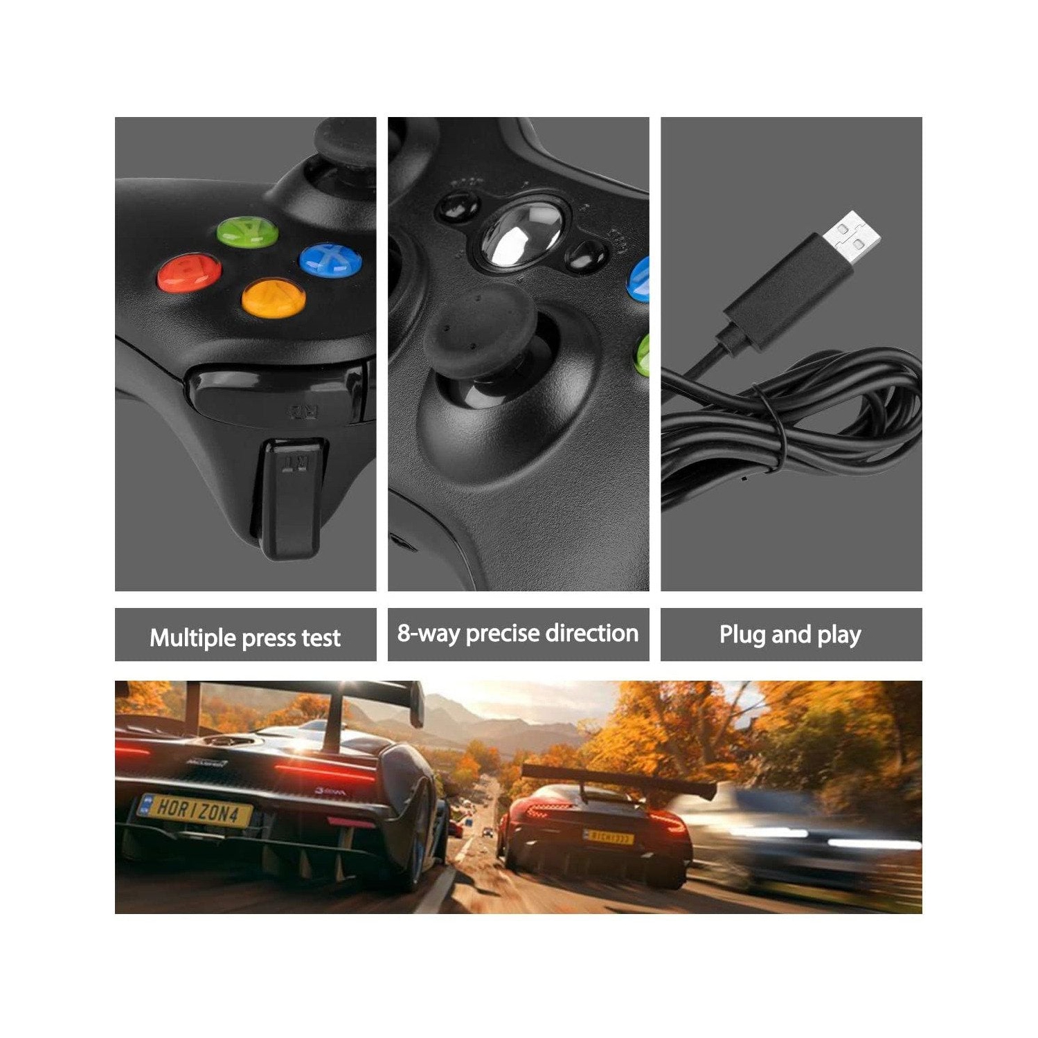 Wired USB Joystick with Dual Vibration and Shoulders Buttons for Xbox 360/Xbox 360 Slim/PC Windows 7/8/10