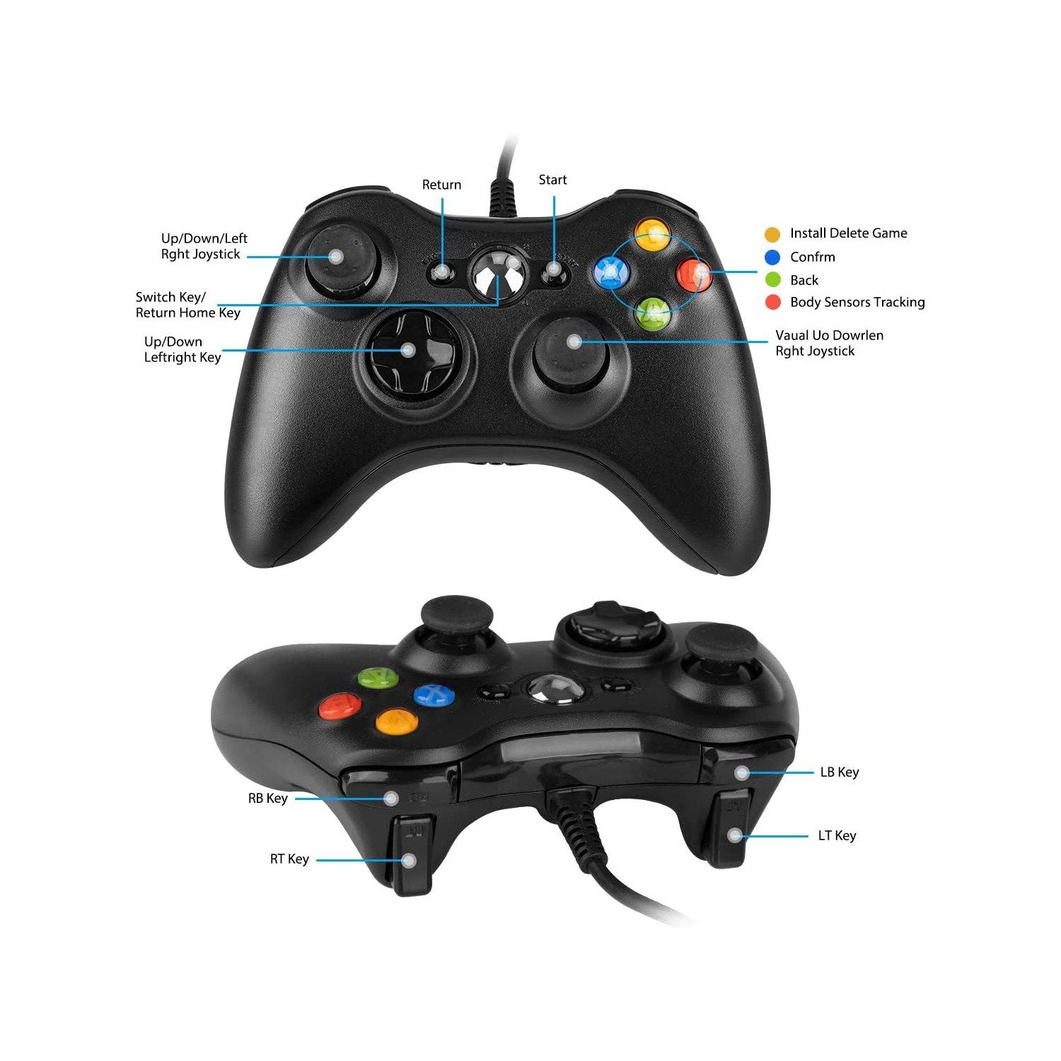 Wired USB Joystick with Dual Vibration and Shoulders Buttons for Xbox 360/Xbox 360 Slim/PC Windows 7/8/10