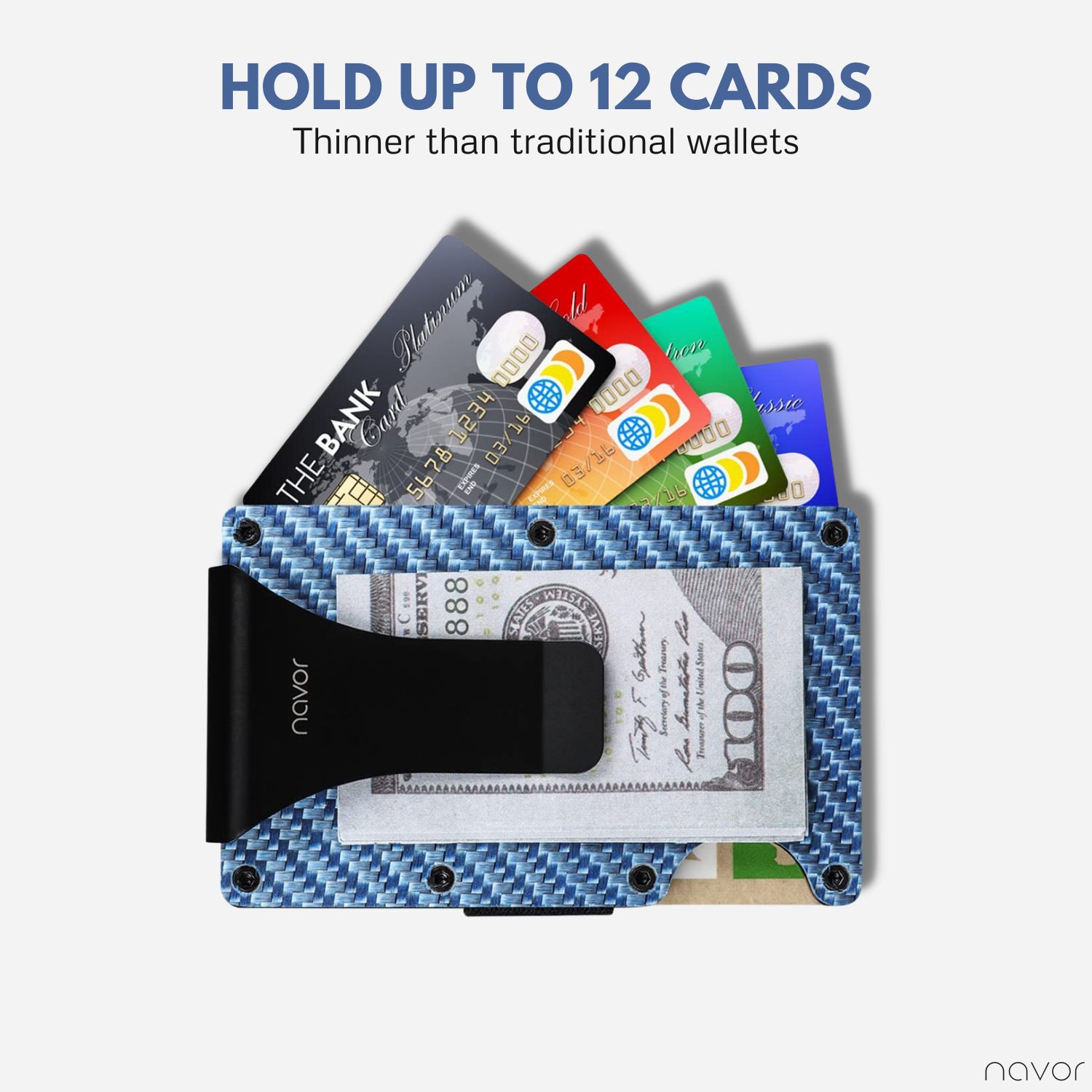 navor Minimalist Carbon Fiber Wallet - Front Pocket RFID Blocking Minimalist Wallet for Men & Women - Metal Wallet Credit Card Holder with Money Clip