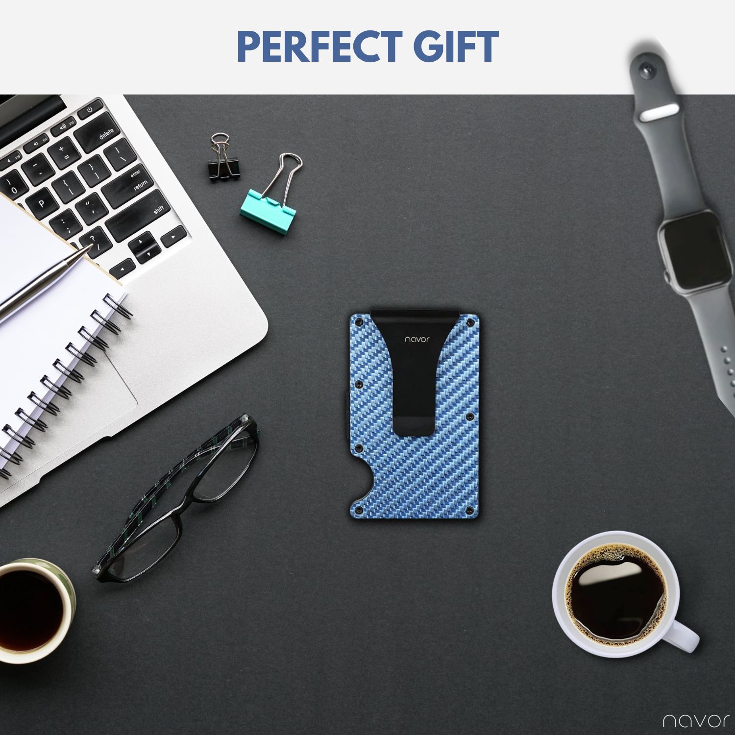 navor Minimalist Carbon Fiber Wallet - Front Pocket RFID Blocking Minimalist Wallet for Men & Women - Metal Wallet Credit Card Holder with Money Clip