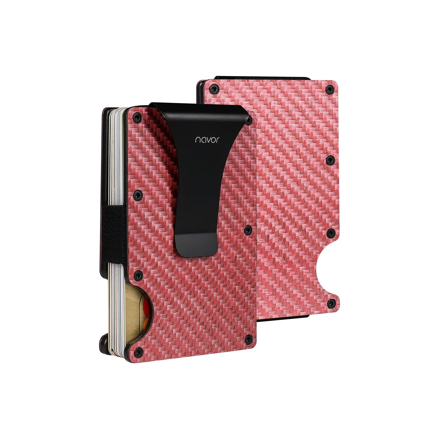 navor Minimalist Carbon Fiber Wallet in Rose Gold - Front Pocket RFID Blocking Minimalist Wallet for Men & Women - Metal Wallet Credit Card Holder with Money Clip - Secured & Slim