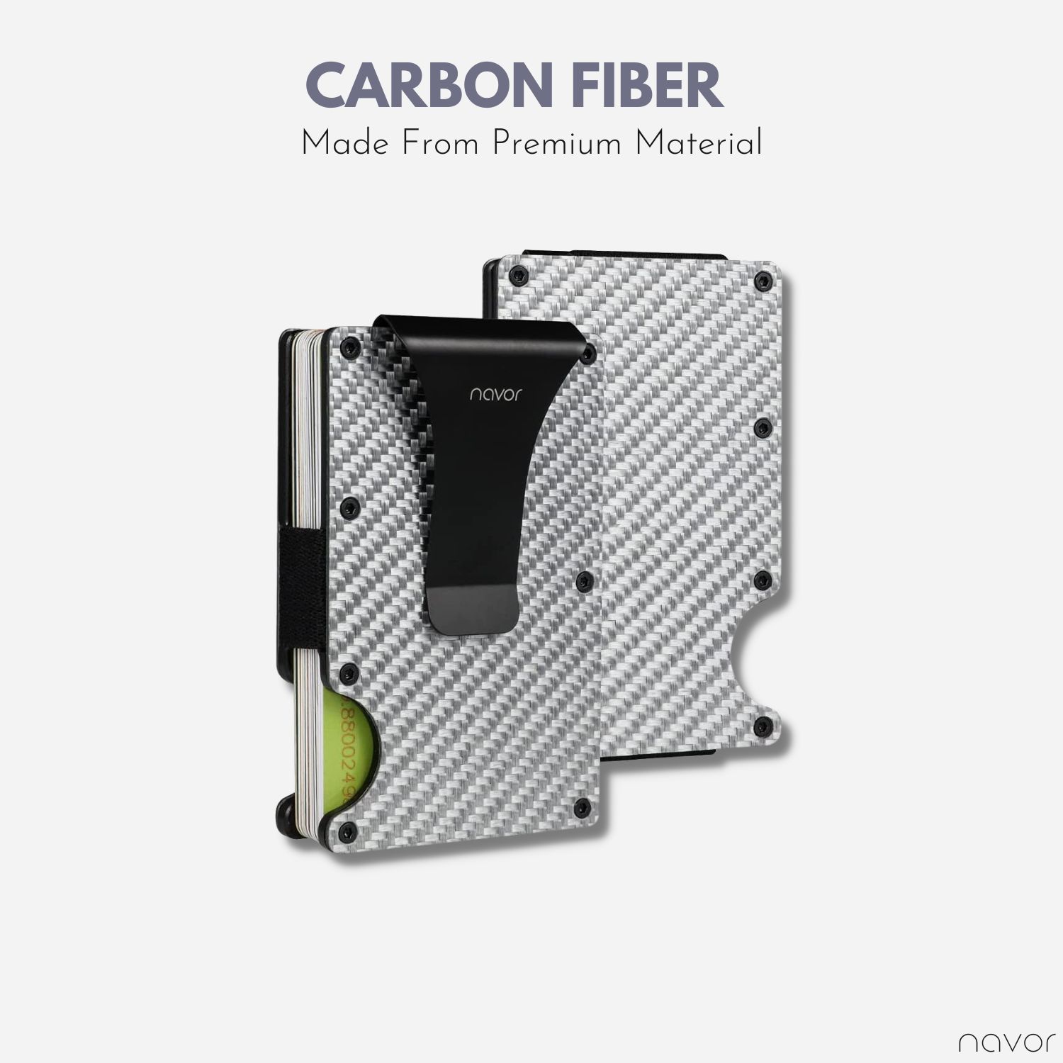 navor Minimalist Carbon Fiber Wallet - Front Pocket RFID Blocking Minimalist Wallet for Men & Women - Metal Wallet Credit Card Holder with Money Clip
