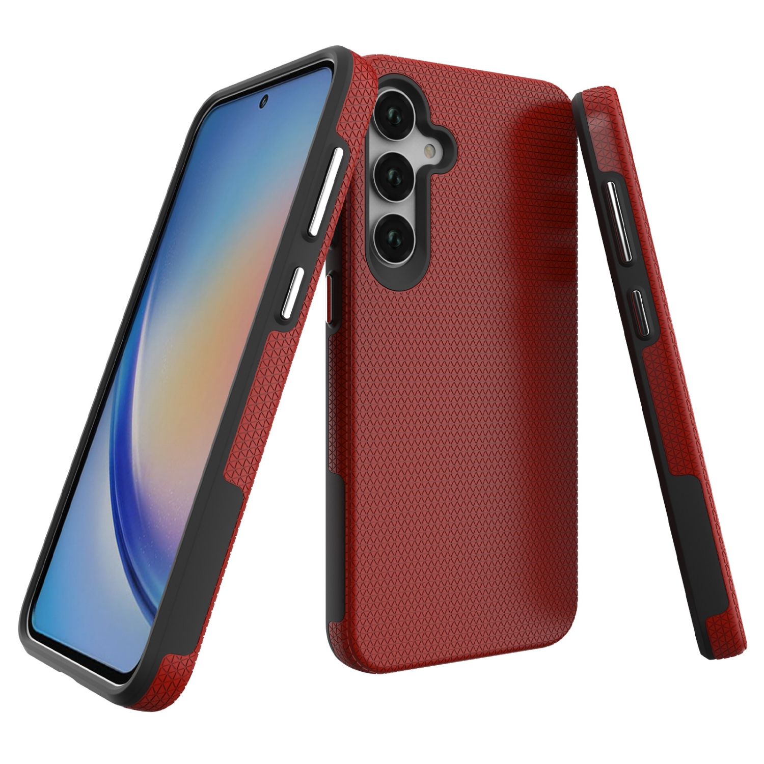 TopSave Triangle Pattern PC Back+Inner TPU Dual Layer Hybrid Case For Samsung Galaxy A36/A56 5G 6.7", Red