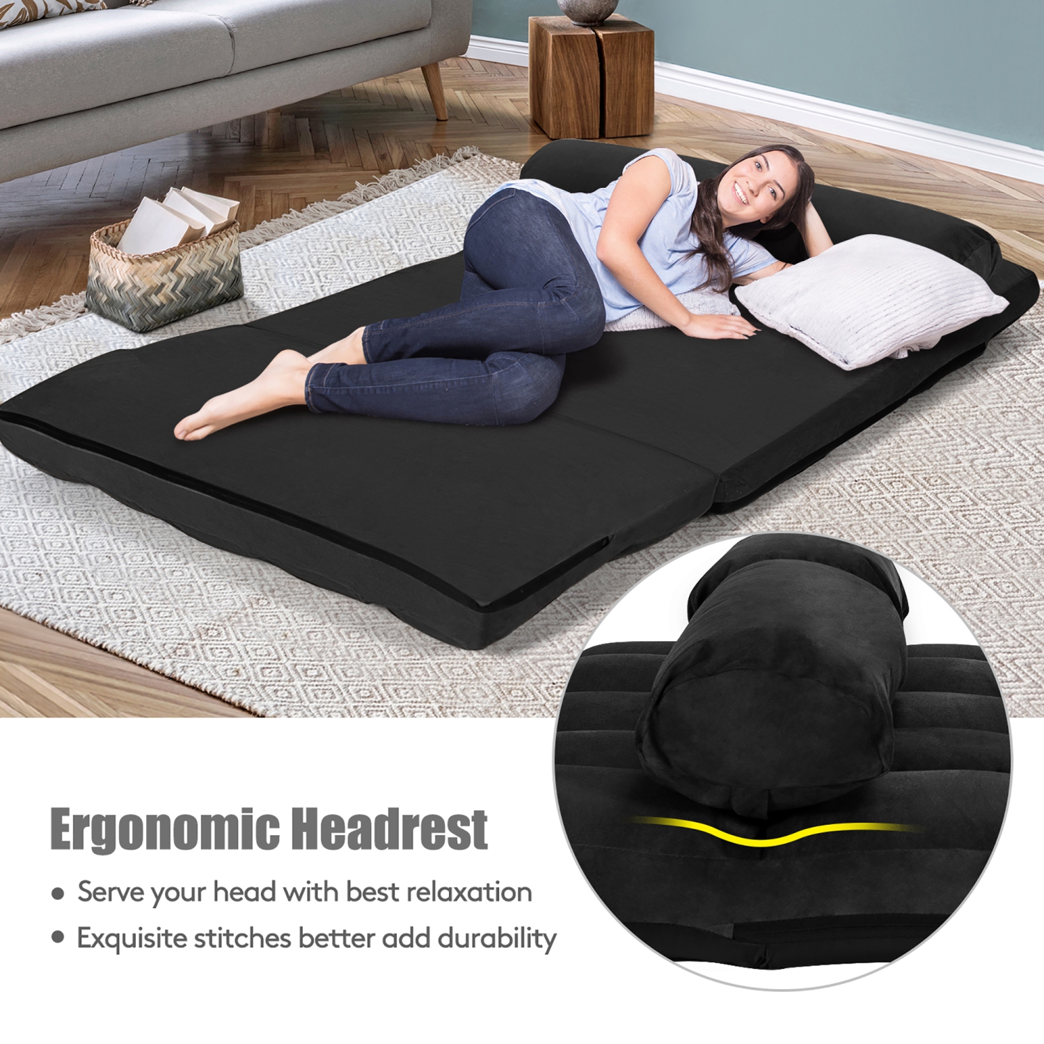 Canapé-lit de sol repliable à 6 positions de Costway avec 2 oreillers