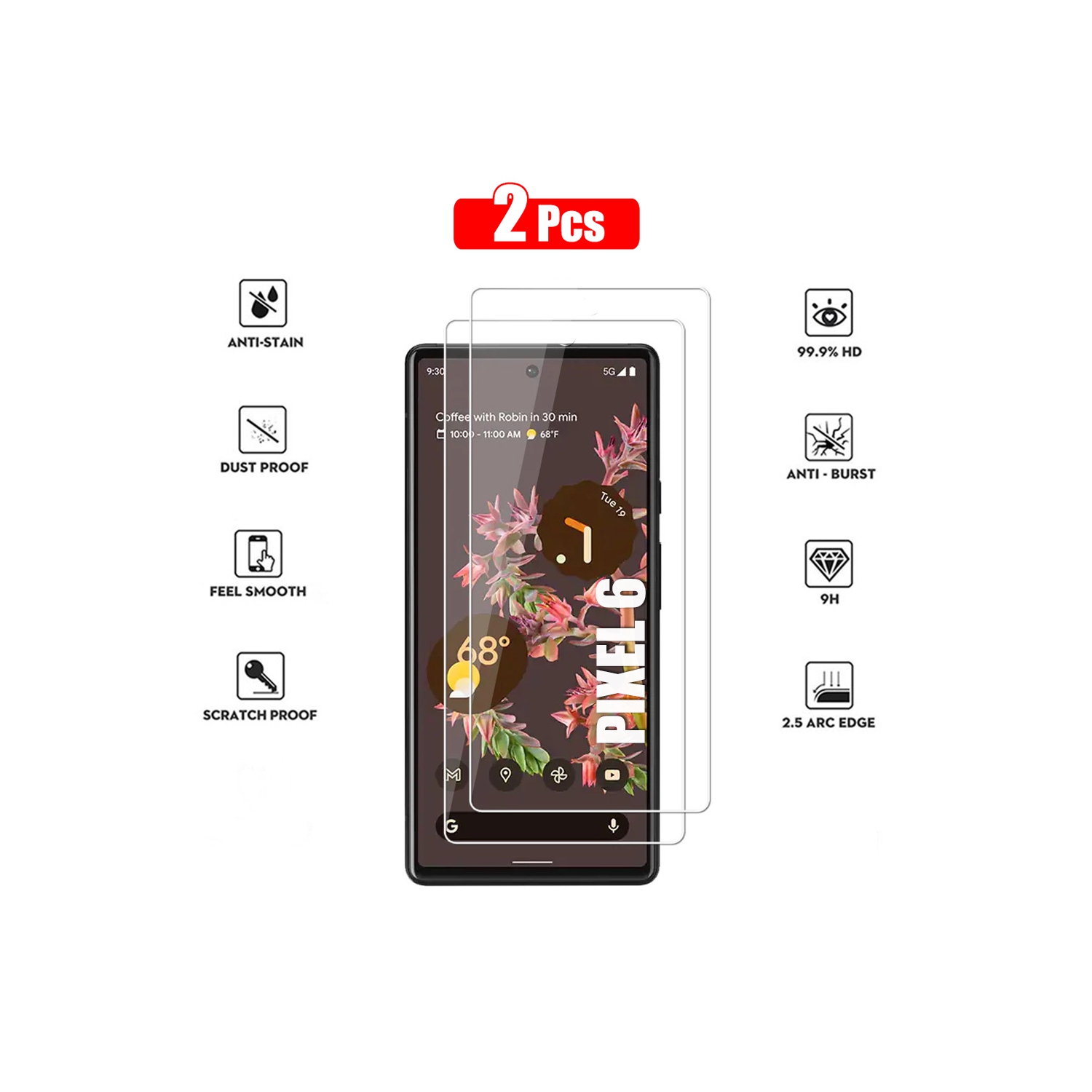 Verre Trempé pour Google Pixel 6 Écran HD Film 9H Anti-Rayures Compatible avec les Coques, Sans Bulles Ajustement Parfait, Haptic Touch Précis