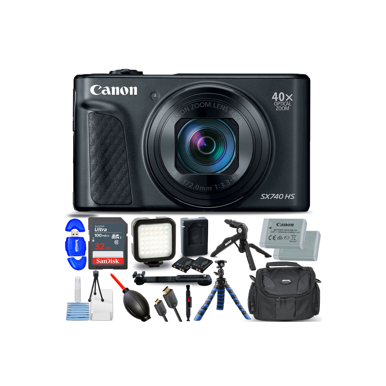 Canon PowerShot SX740 HS Digital Camera (Black) 2955C001 - 12PC Accessory Bundle