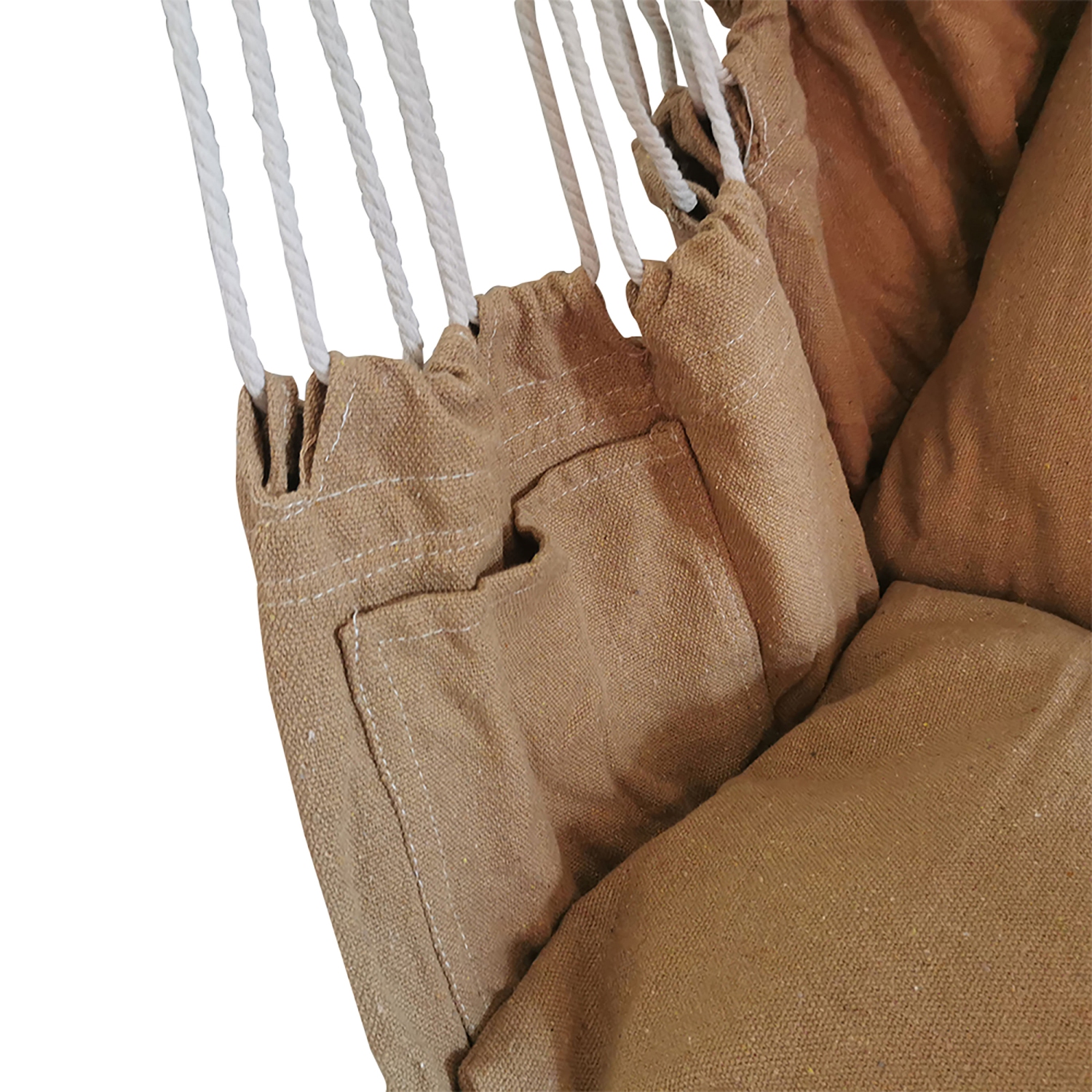 Hammock Chair Hanging Rope Swing With 2 pillows and space of book on side, Light Khaki Color