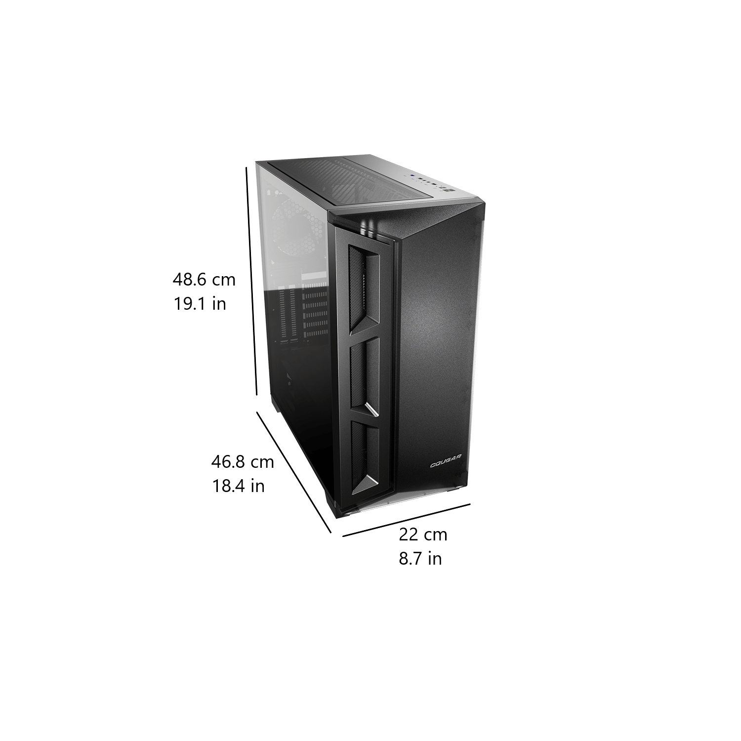 Cougar Dark Blader X5 Mid Tower ATX Computer Case, Tempered Glass Side Panel, 1x 120mm Black Fan Pre-Installed, Translucent Black