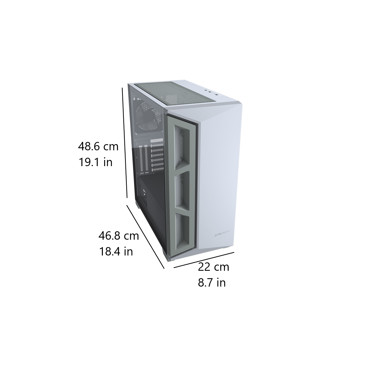 Boîtier d'ordinateur mi-tour ATX Cougar Dark Blader X5, panneau latéral en verre trempé, 1 ventilateurs noirs 120&nbsp;mm préinstallés, blanc