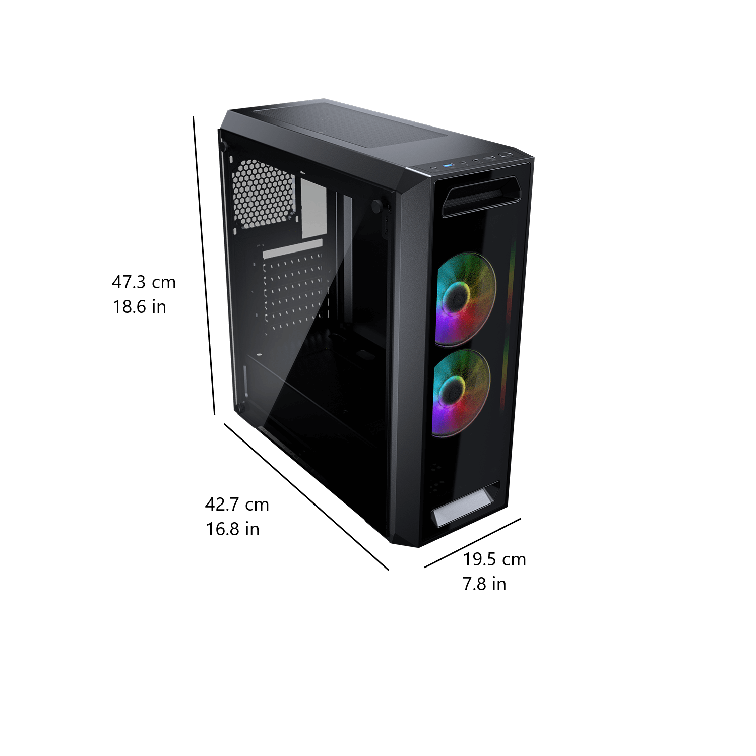 Tour d'ordinateur mi-haute ATX Cougar MX350 RGB, panneau latéral en verre trempé, 2 ventilateurs 120&nbsp;mm ARGB préinstallés, noir