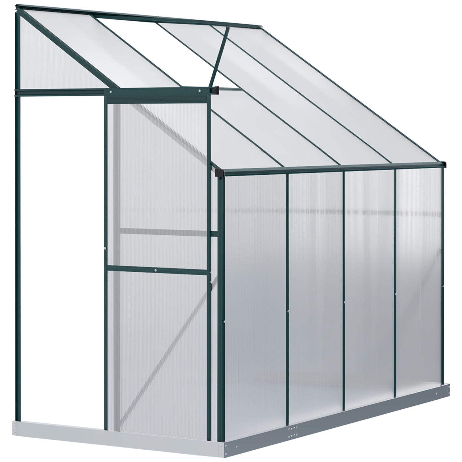 Outsunny Lean-to Greenhouse Walk-in Garden Aluminum Polycarbonate with Roof Vent for Plants Herbs Vegetables 8' x 4' x 7' Green