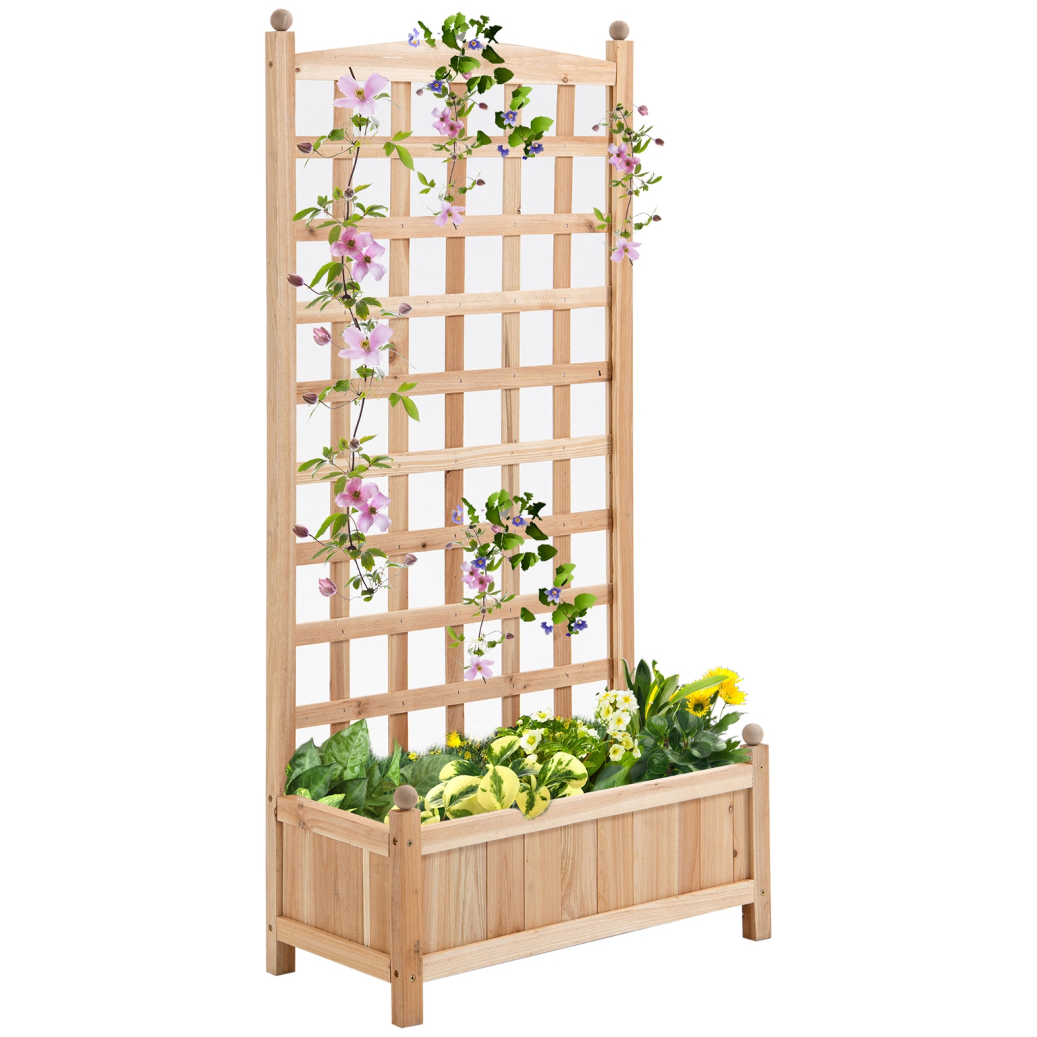 Outsunny 24" x 12" x 49" Raised Garden Bed with Trellis Board Back & Strong Wooden Design & Materials