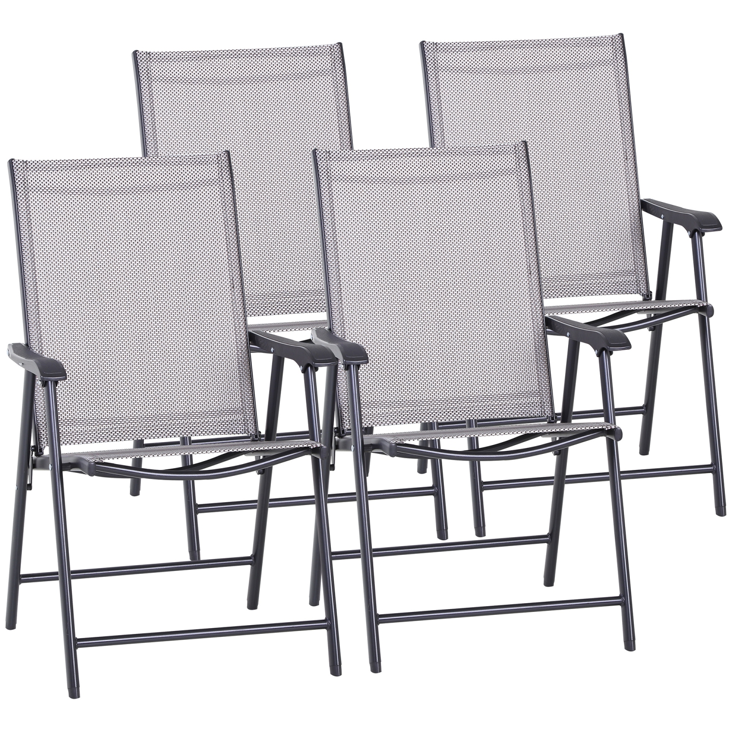 Outsunny 4-Piece Folding Dining Chair Set for Relaxing on Patio, Balcony, or Garden, Comfortable Outdoor Furniture with Armrests, Grey