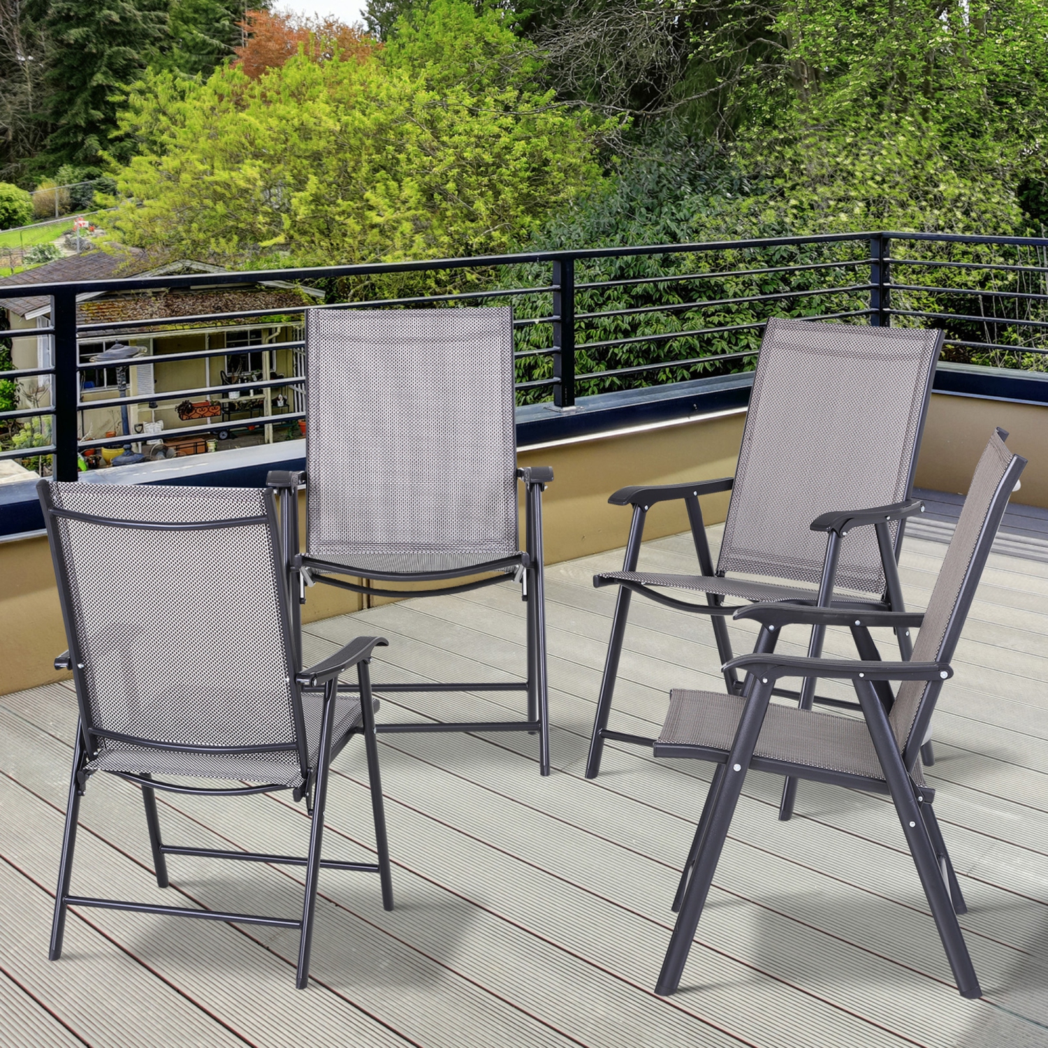 Outsunny 4-Piece Folding Dining Chair Set for Relaxing on Patio, Balcony, or Garden, Comfortable Outdoor Furniture with Armrests, Grey