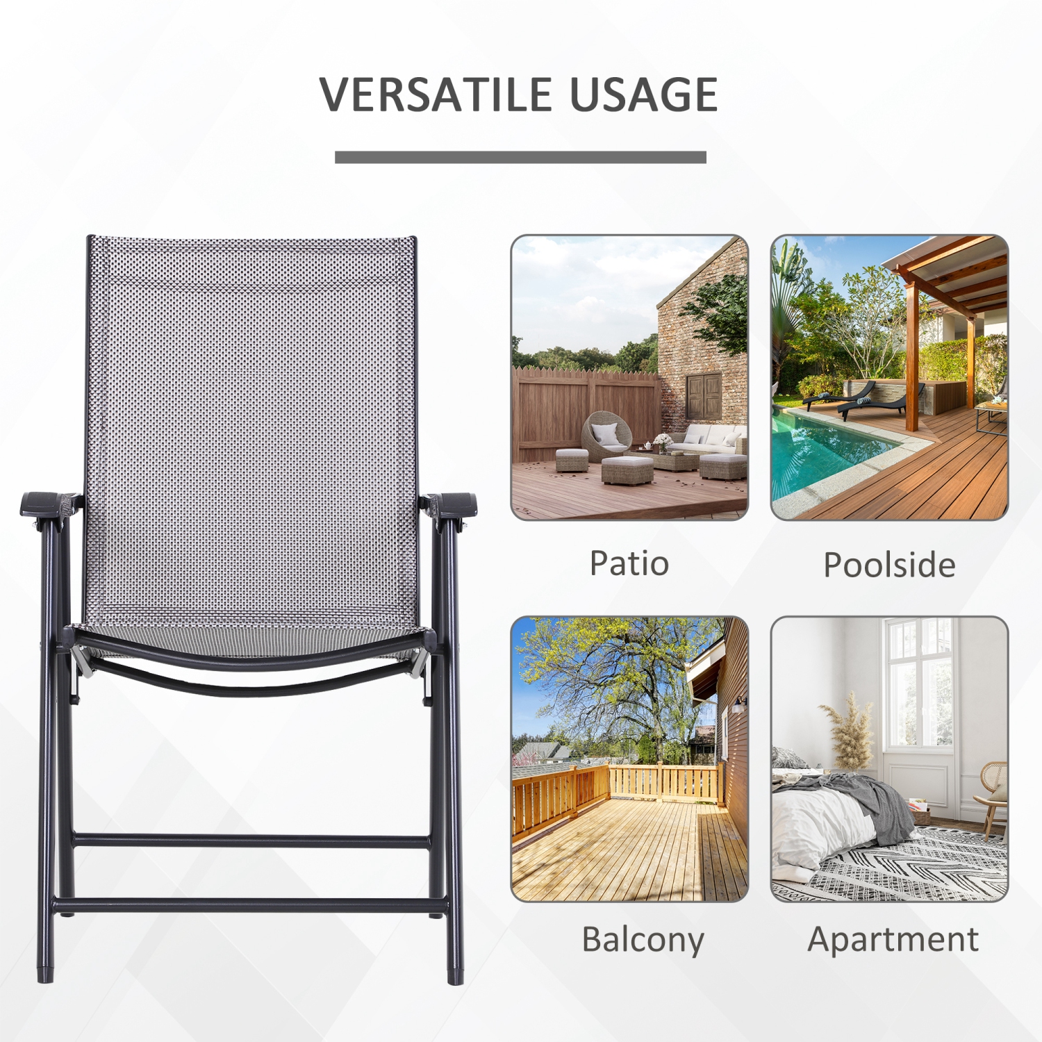 Outsunny 4-Piece Folding Dining Chair Set for Relaxing on Patio, Balcony, or Garden, Comfortable Outdoor Furniture with Armrests, Grey