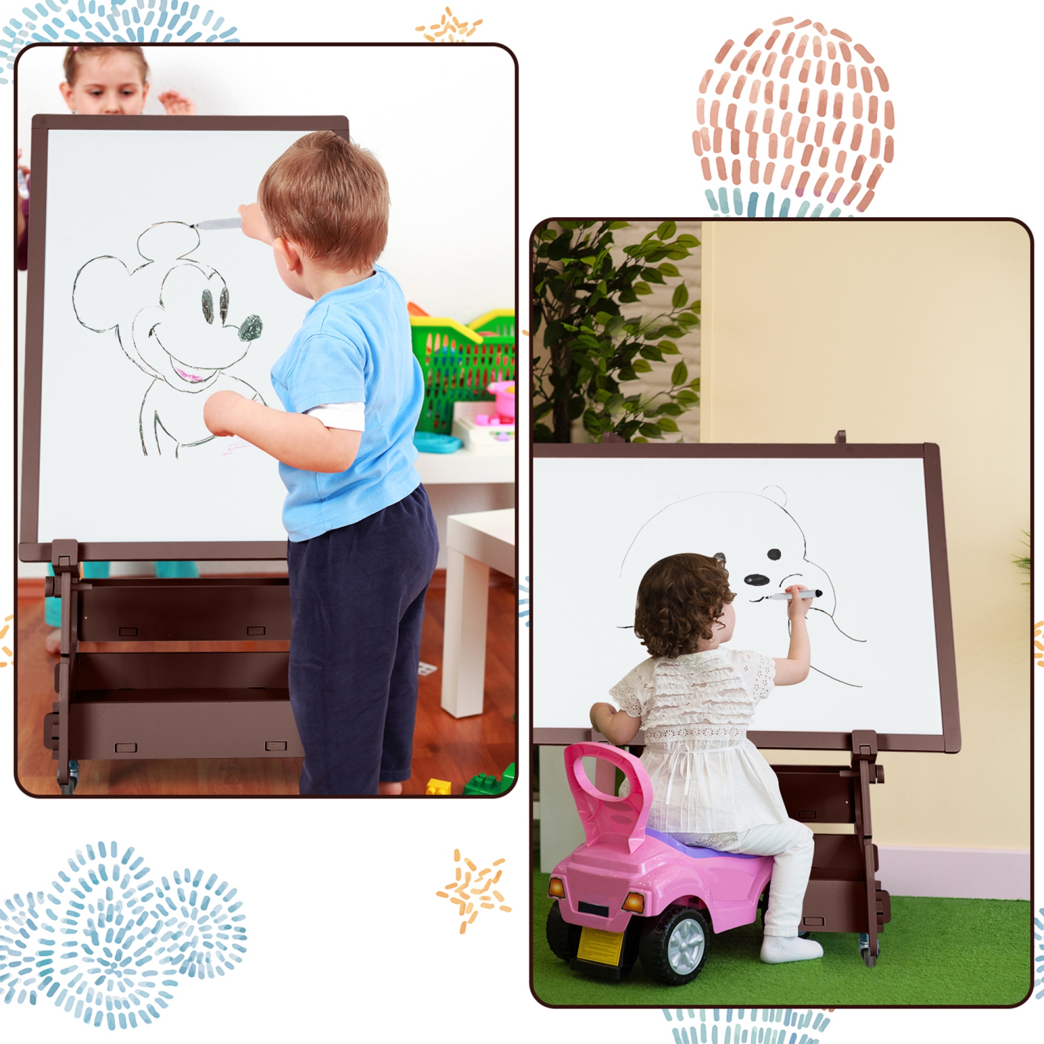 Gymax Kids' Standing Art Easel Dry-Erase Board Double Sided Chalkboard